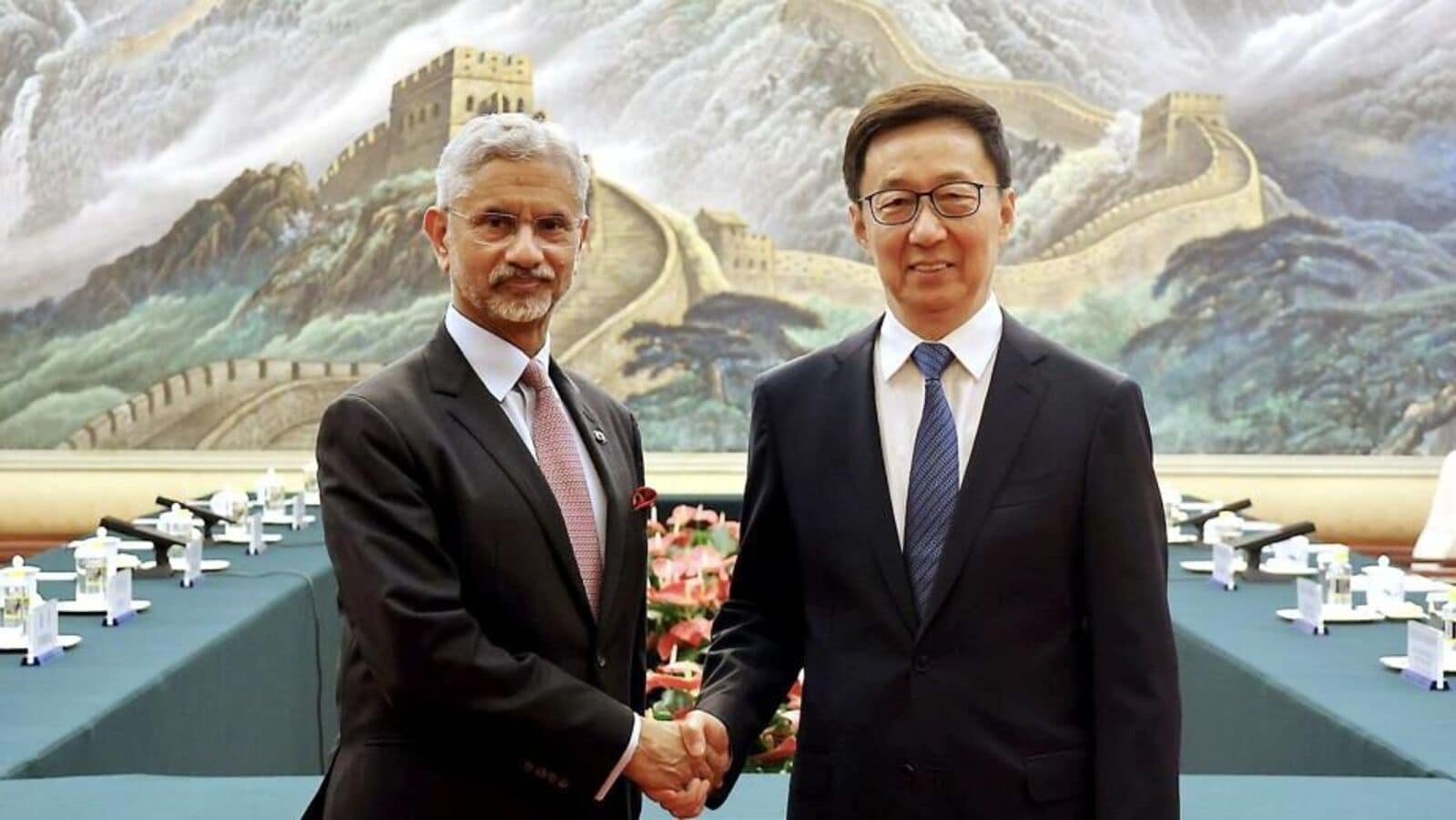 External affairs minister S Jaishankar with Chinese vice president Han Zheng in Beijing. (Photo from X)