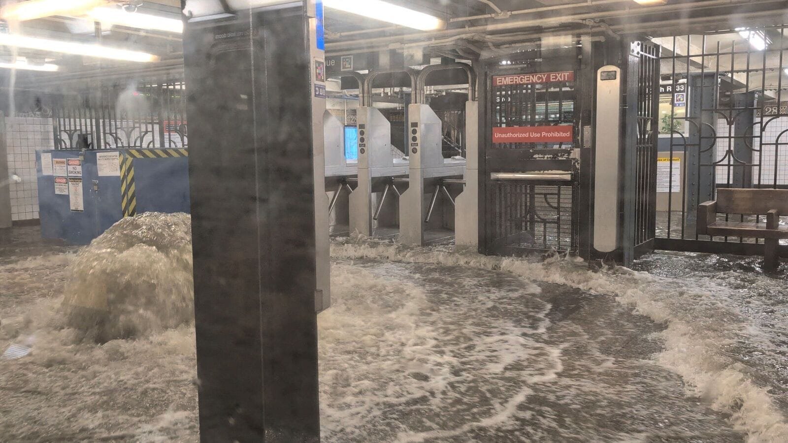 A view shows a flooded subway station in New York, U.S., July 14, 2025, in this screengrab obtained from a social media video. Juan Luis Landaeta/via REUTERS