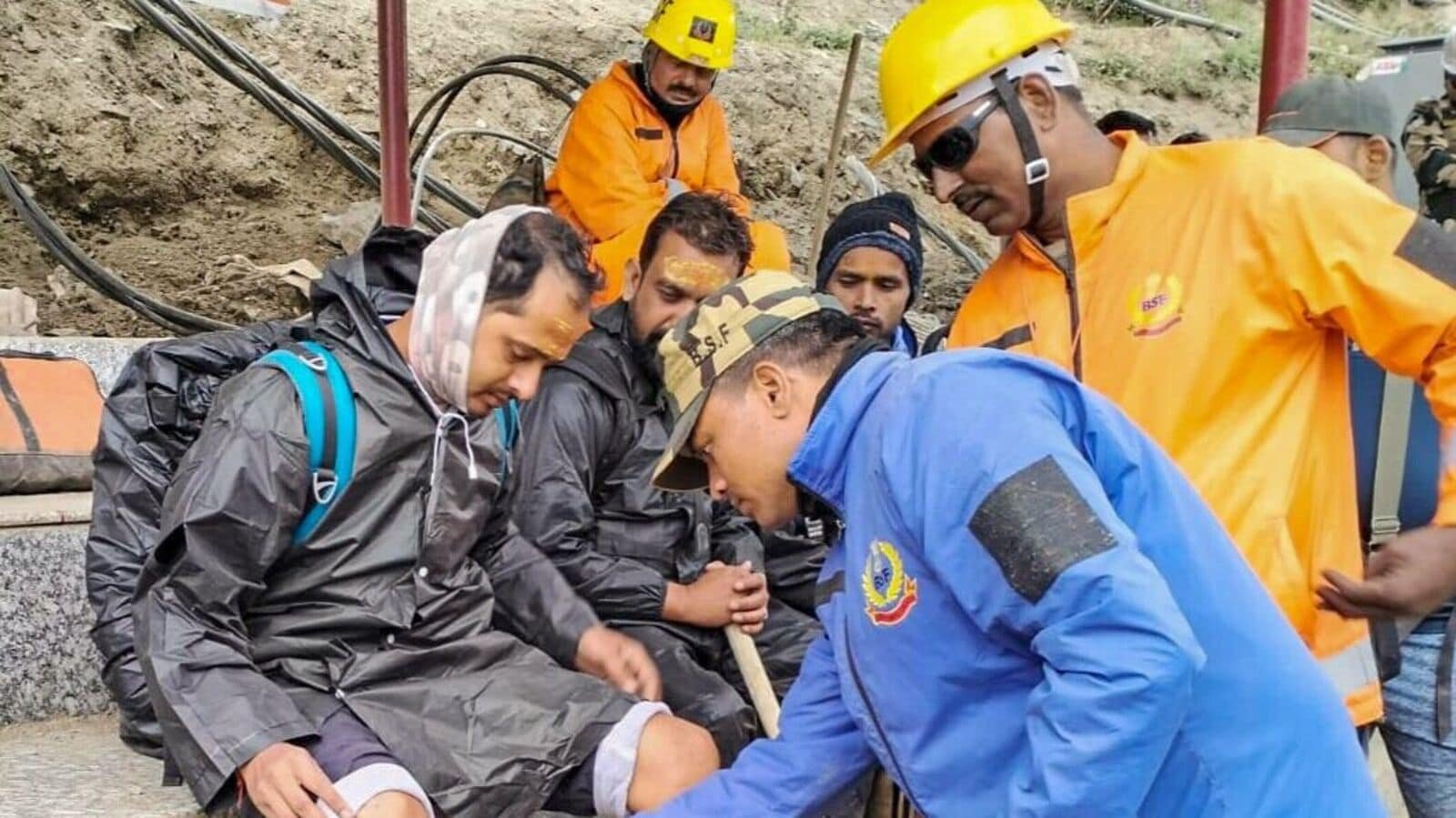 BSF Medical Response Team (MRT) personnel provide medical aid to a pilgrim during the Shri Amarnath Yatra, in Jammu on Saturday. (ANI Photo)