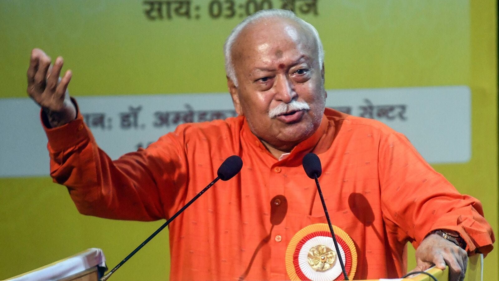 Rashtriya Swayamsevak Sangh (RSS) Chief Mohan Bhagwat addresses the 10th Anuvrat Nyas Nidhi Vyakhyan on the theme of “Issues of the World and Bharatiyata”, at Dr Ambedkar International Centre in New Delhi on July 22, 2025