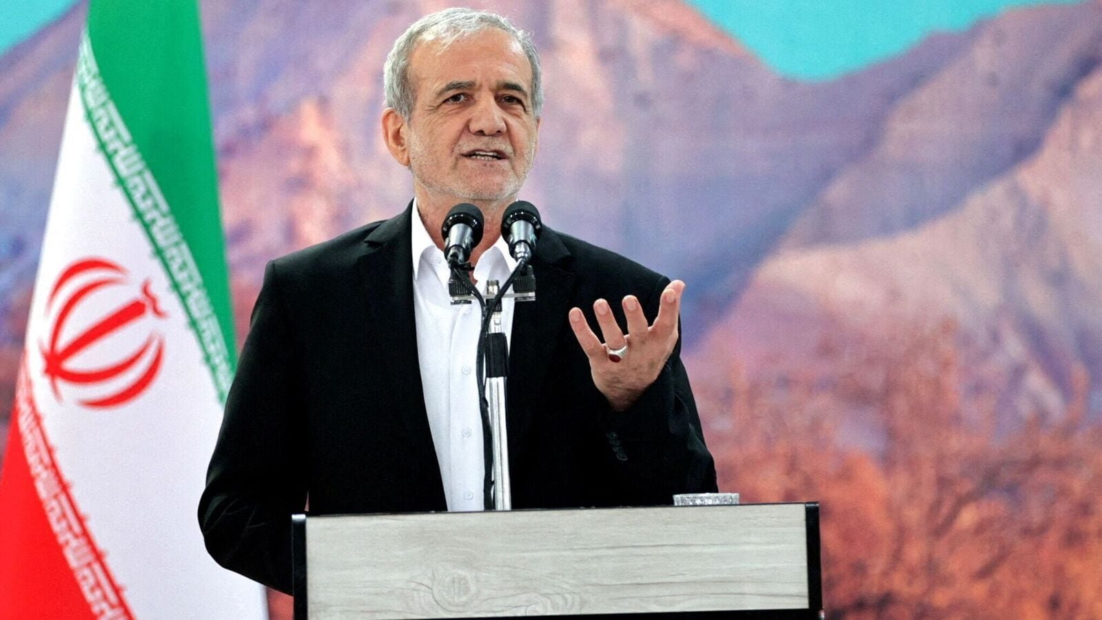 Iranian President Masoud Pezeshkian speaks during a meeting in Ilam, Iran, June 12, 2025.