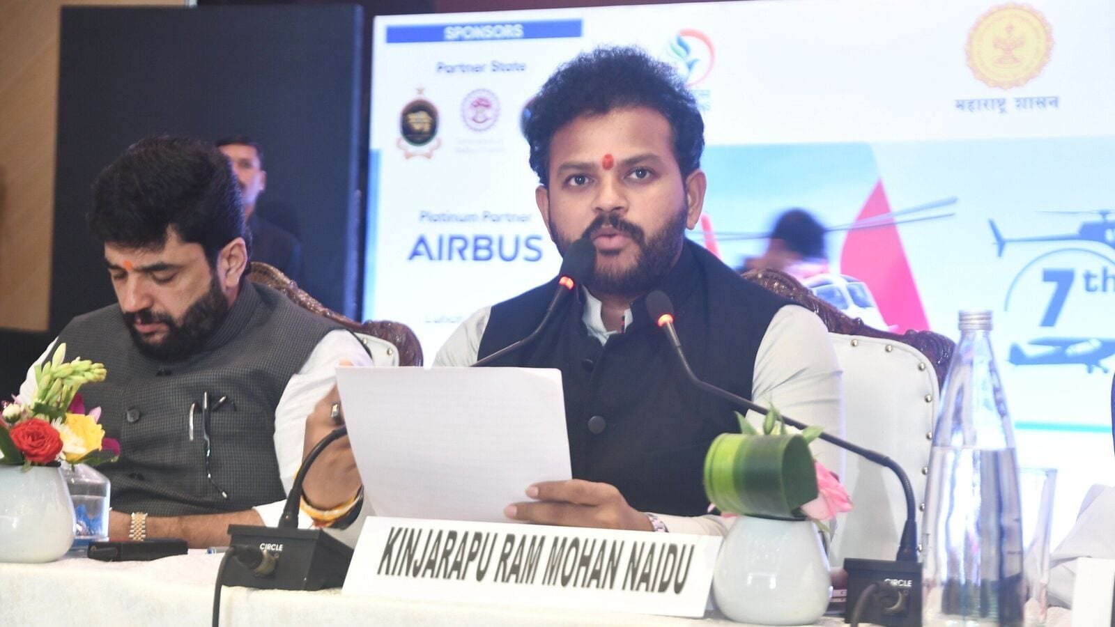 FILE PHOTO: Union Minister of Civil Aviation Kinjarapu Ram Mohan Naidu speaks during the 7th Helicopters and Small Aircraft Summit 2025.