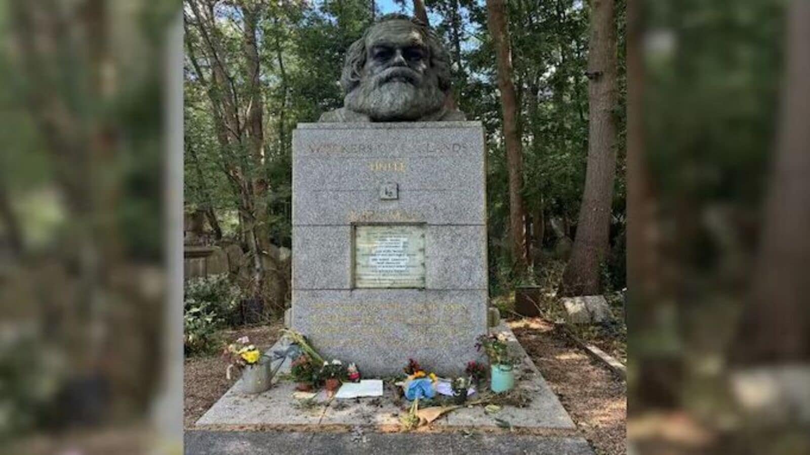 A picture of Karl Marx's grave with the Labubu doll is going viral. (Photo: X)
