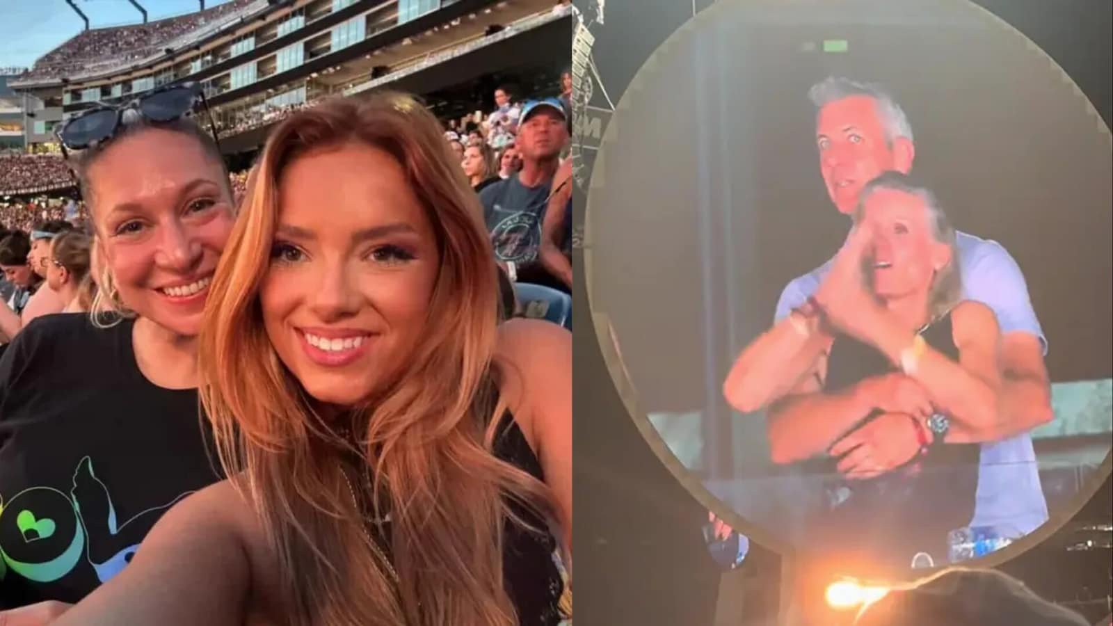 Grace Springer (right) seen at the Coldplay concert moments before capturing the awkward kiss cam moment featuring Andy Byron and Kristin Cabot.