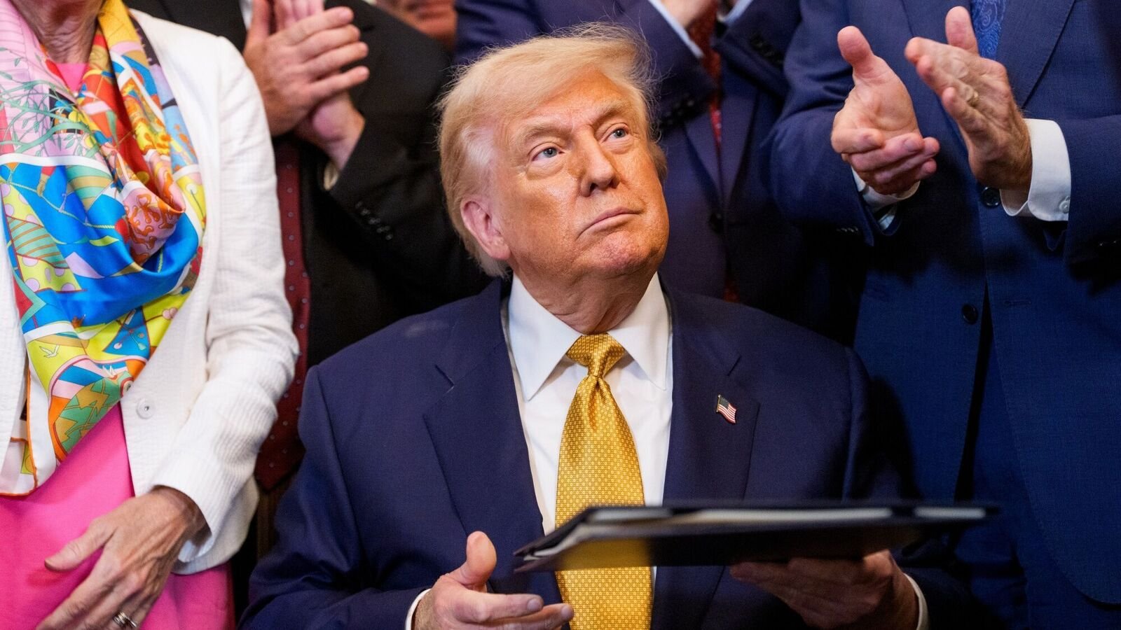 US President Donald Trump during a bill signing ceremony in the East Room of the White House