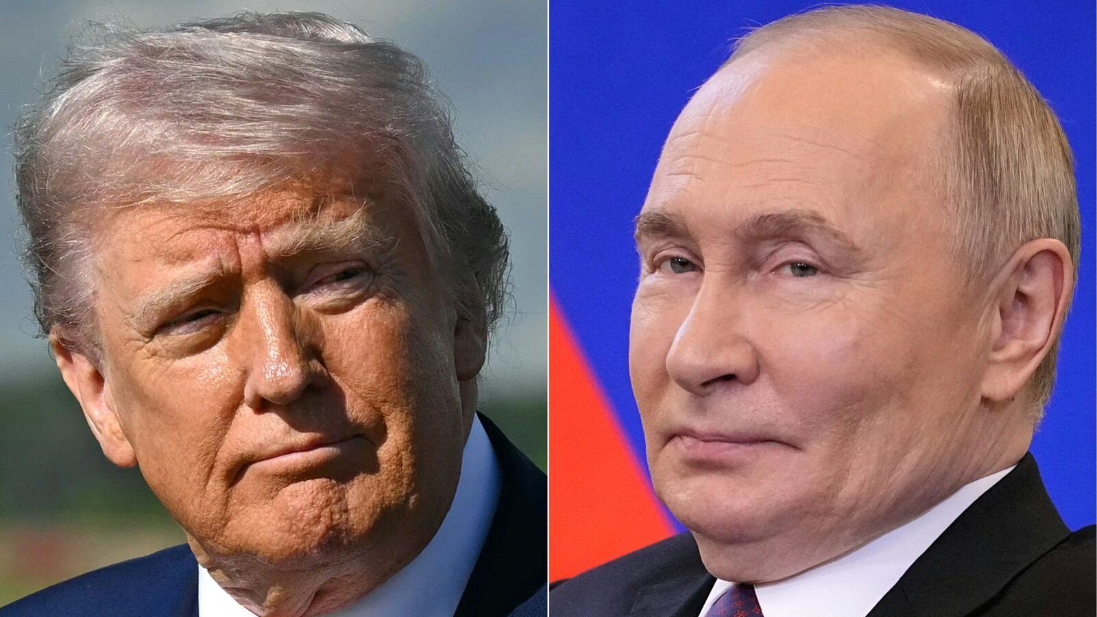 This combination of pictures created on June 4, 2025 shows, L/R, US President Donald Trump in Morristown, New Jersey, May 23, 2025, and Russian President Vladimir Putin at the Kremlin in Moscow on May 28, 2025.