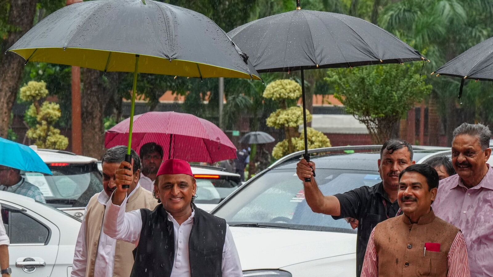 Delhi-NCR rains: Heavy rain lashes national capital on July 22 morning as Samajwadi Party MP Akhilesh Yadav heads for the Monsoon session of Parliament.