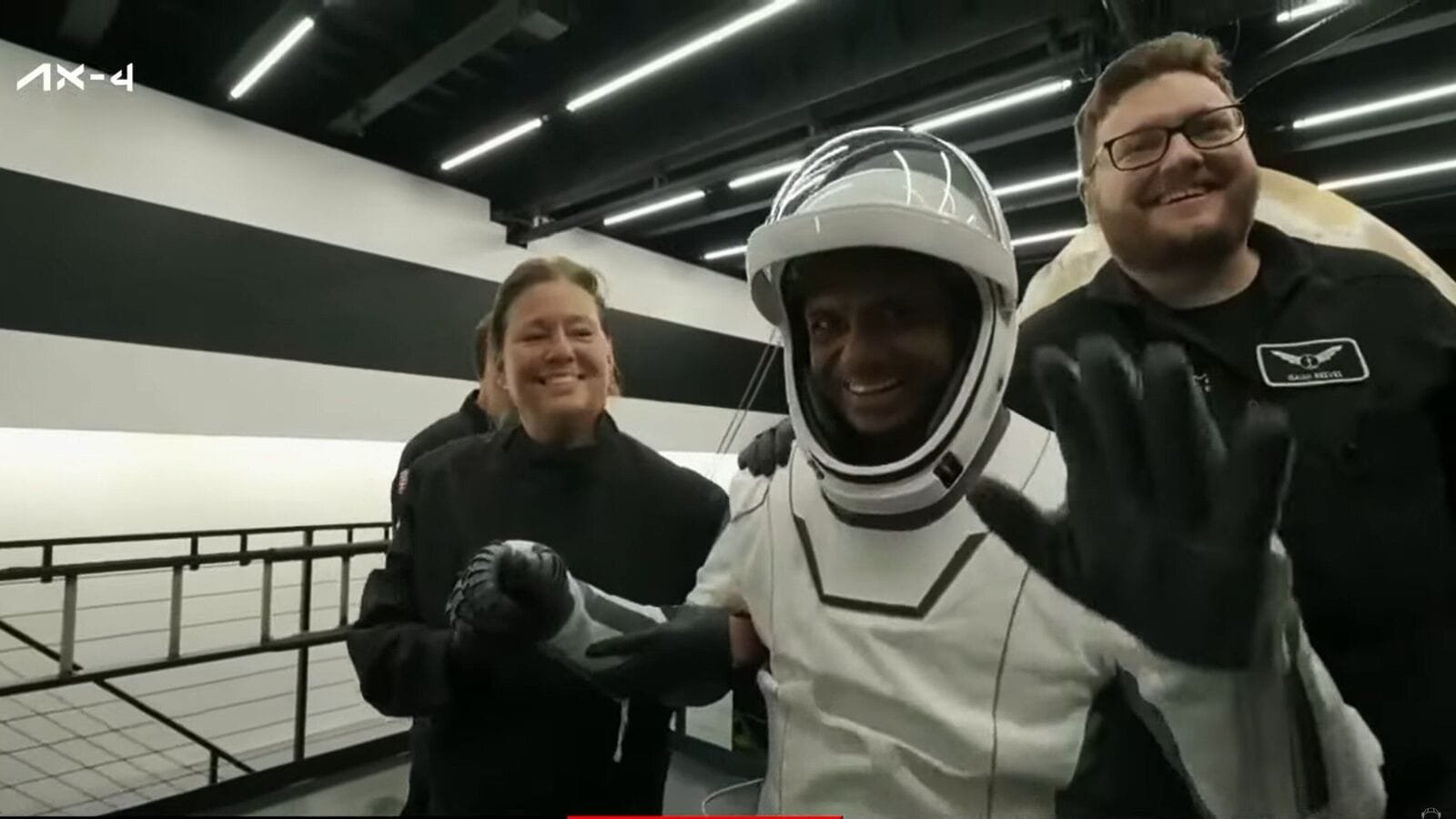Astronaut Shubhanshu Shukla waves after exiting the SpaceX capsule that splashed down in California on Tuesday.