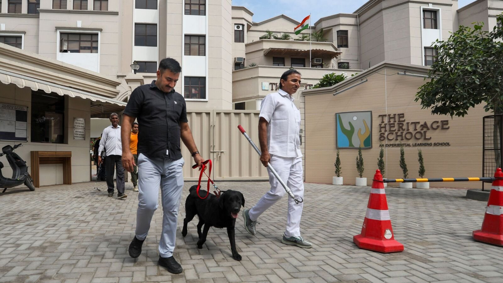 New Delhi: Security personnel at The Heritage  School that received a bomb threat on Friday, at Rohini, in New Delhi, Friday, July 18, 2025.