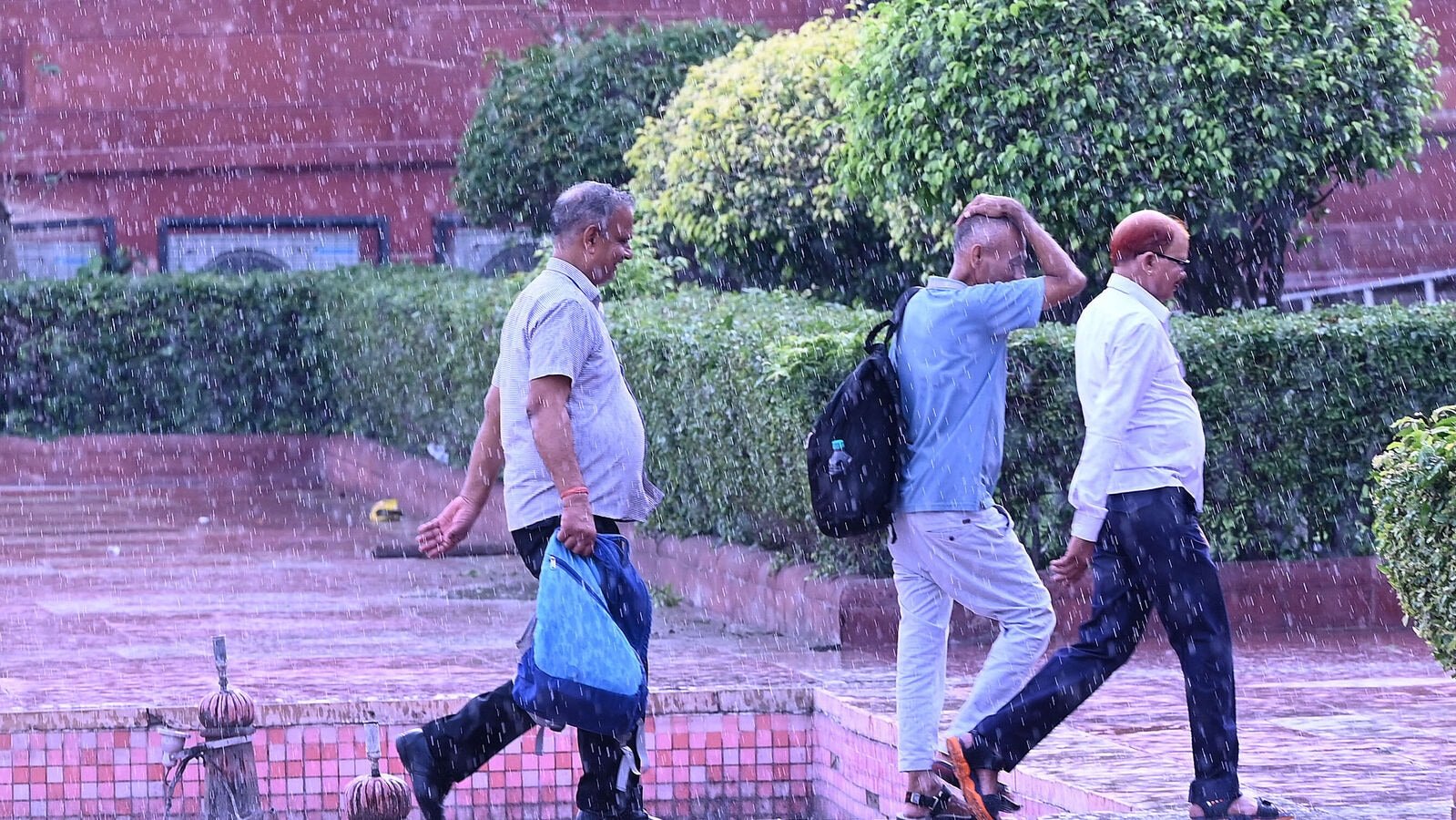 New Delhi, India - July 15, 2025: Light rain at South block,  in New Delhi, India, on Tuesday, July 15, 2025.  (Photo by Arvind Yadav/ Hindustan Times)