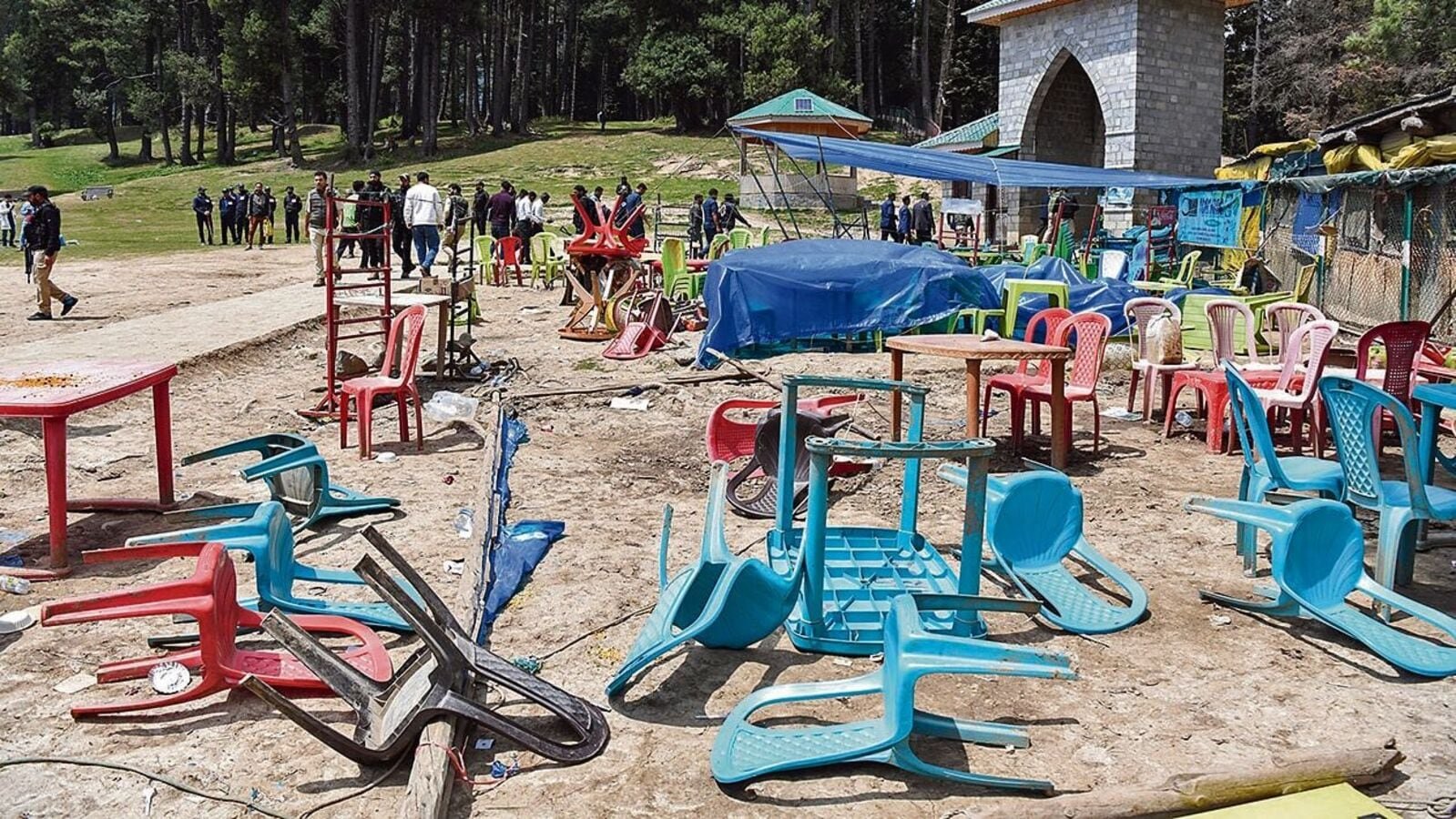 A view of the Pahalgam terrorist attack site that took place on Apr 22, leaving several people dead and many injured, at Baisaran in Pahalgam on Wednesday. (Basit Zargar)