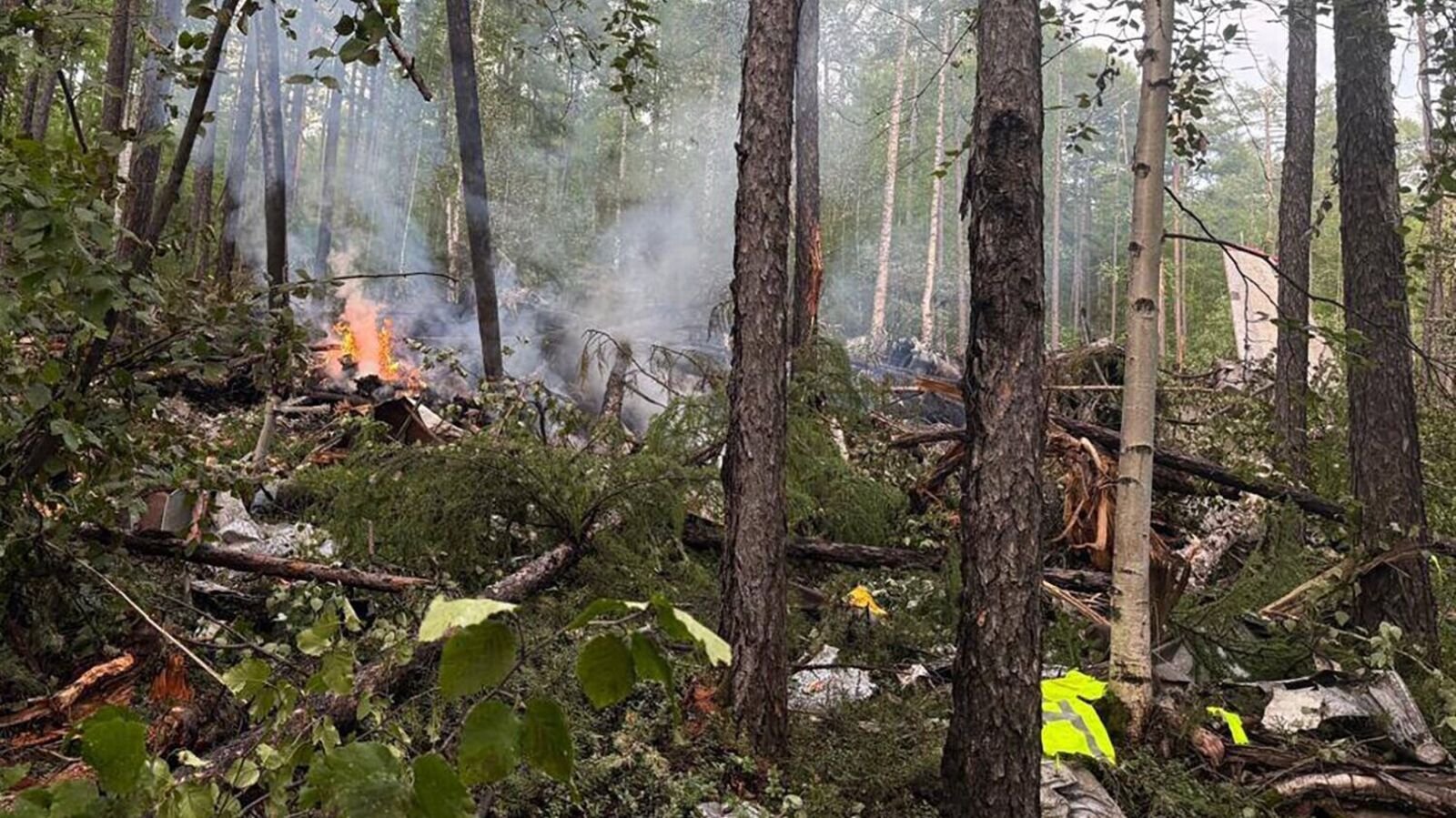 This handout picture released by the Far Eastern Transport Prosecutor's Office on July 24, 2025, shows what it said is the crash site of the Antonov AN-24 passenger plane outside the town of Tynda in Russia's far eastern Amur region.