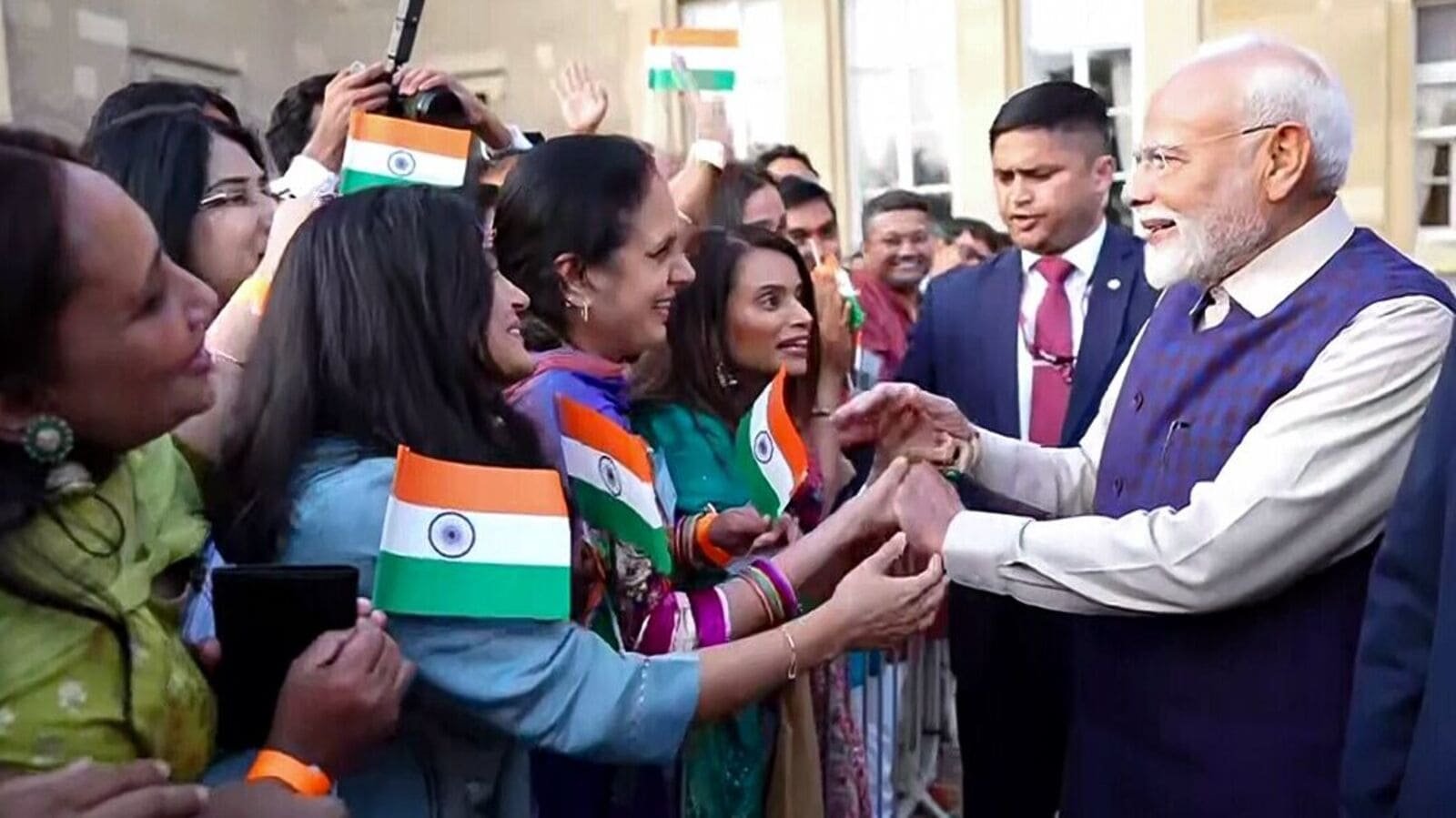 Modi in London today: Prime Minister Narendra Modi receives a warm welcome from the members of the Indian Diaspora, in London on Wednesday.