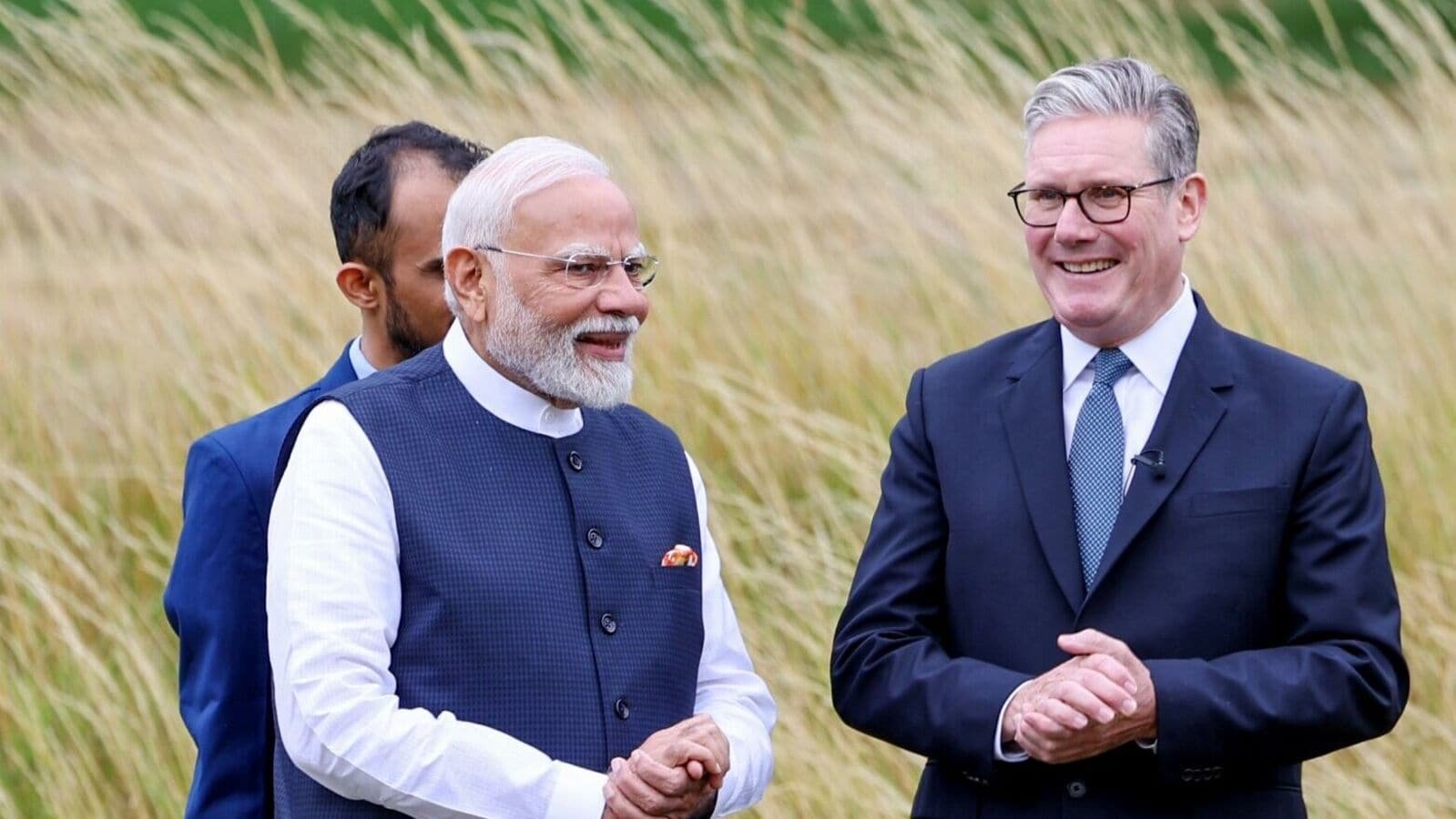 Prime Minister Narendra Modi and British counterpart Keir Starmer in the UK on Thursday. (ANI)