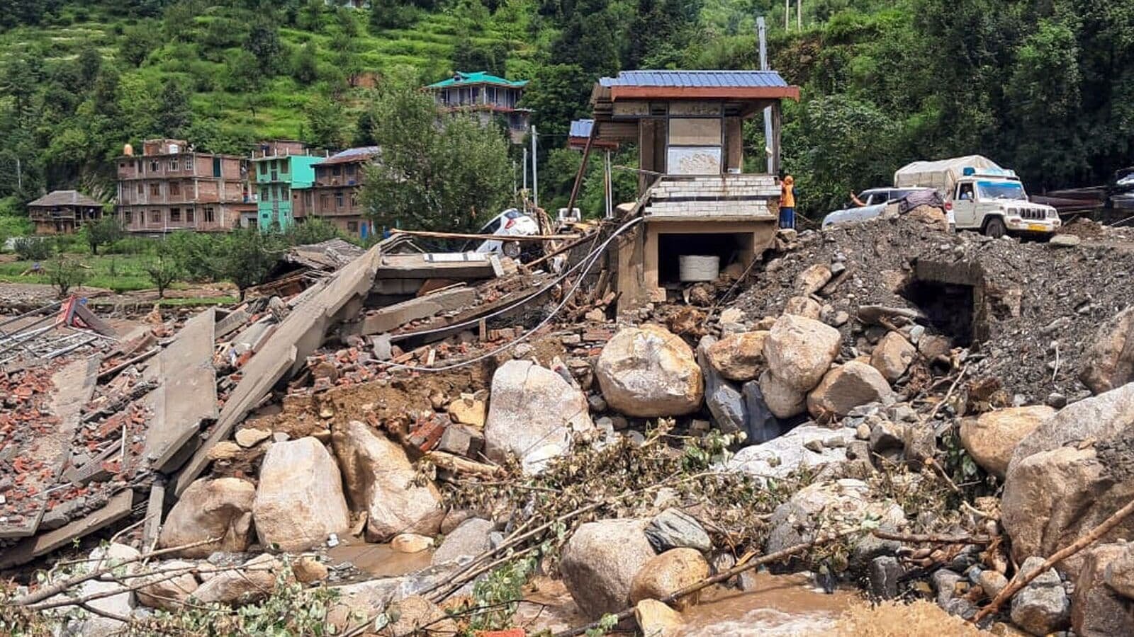 A cloudburst damaged rural area at Janjehli village, in Seraj valley of Mandi district, Himachal Pradesh. (PTI Photo)