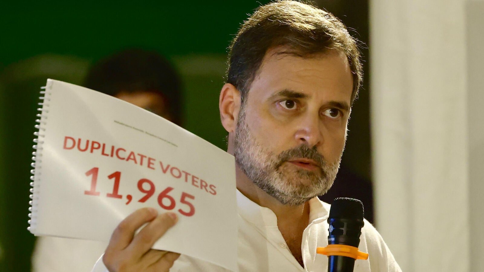 Congress leader Rahul Gandhi briefs INDIA bloc leaders regarding his allegations of 'voter fraud', in New Delhi, India, on Thursday, August 7, 2025.