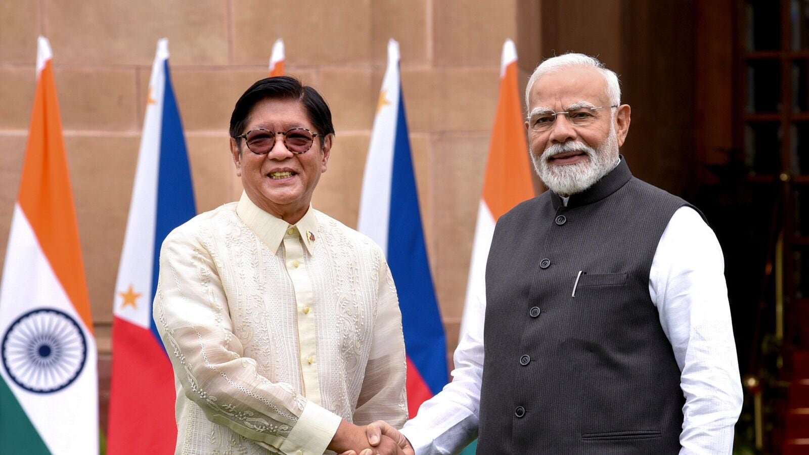 Prime Minister Narendra Modi and Philippines' President Ferdinand R. Marcos Jr. prior to their meeting at the Hyderabad House, in New Delhi, Tuesday, Aug. 5, 2025.