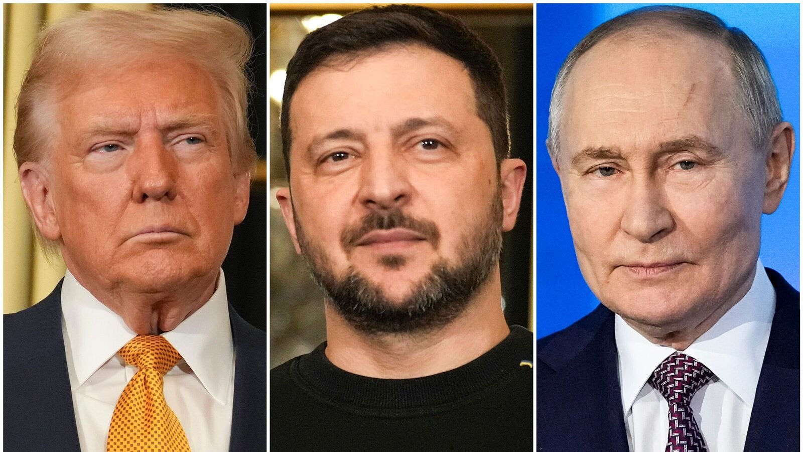 Amid growing diplomatic momentum, Donald Trump is expected to meet Vladimir Putin next week and may also bring Ukrainian President Zelensky into a three-way peace summit. (AP Photo/Aurelien Morissard, left and center, Pavel Bednyakov, right, File)