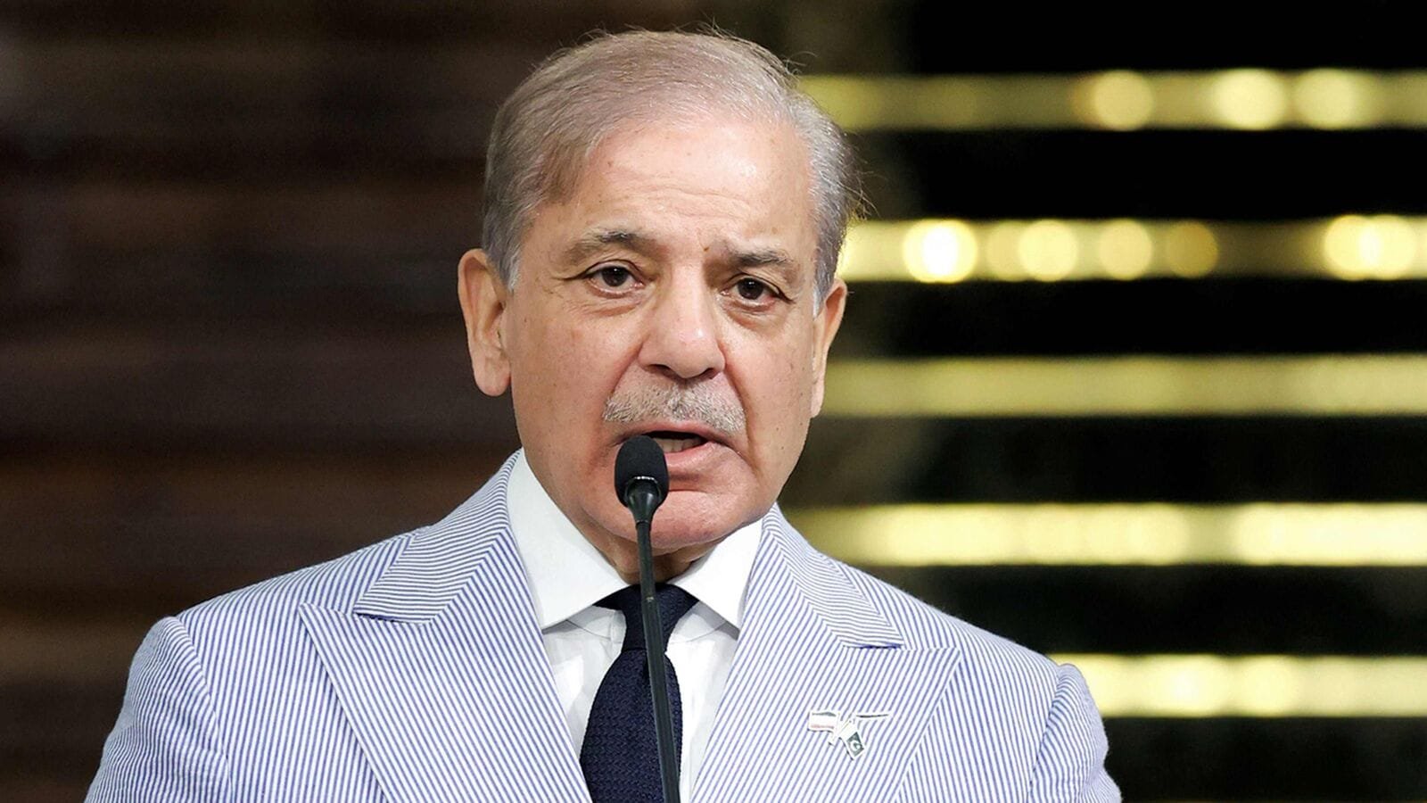 This handout picture provided by the Iranian presidency shows Pakistan's Prime Minister Shehbaz Sharif giving a joint press conference with Iran's president in Tehran on May 26, 2025. (Photo by Iranian Presidency / AFP)