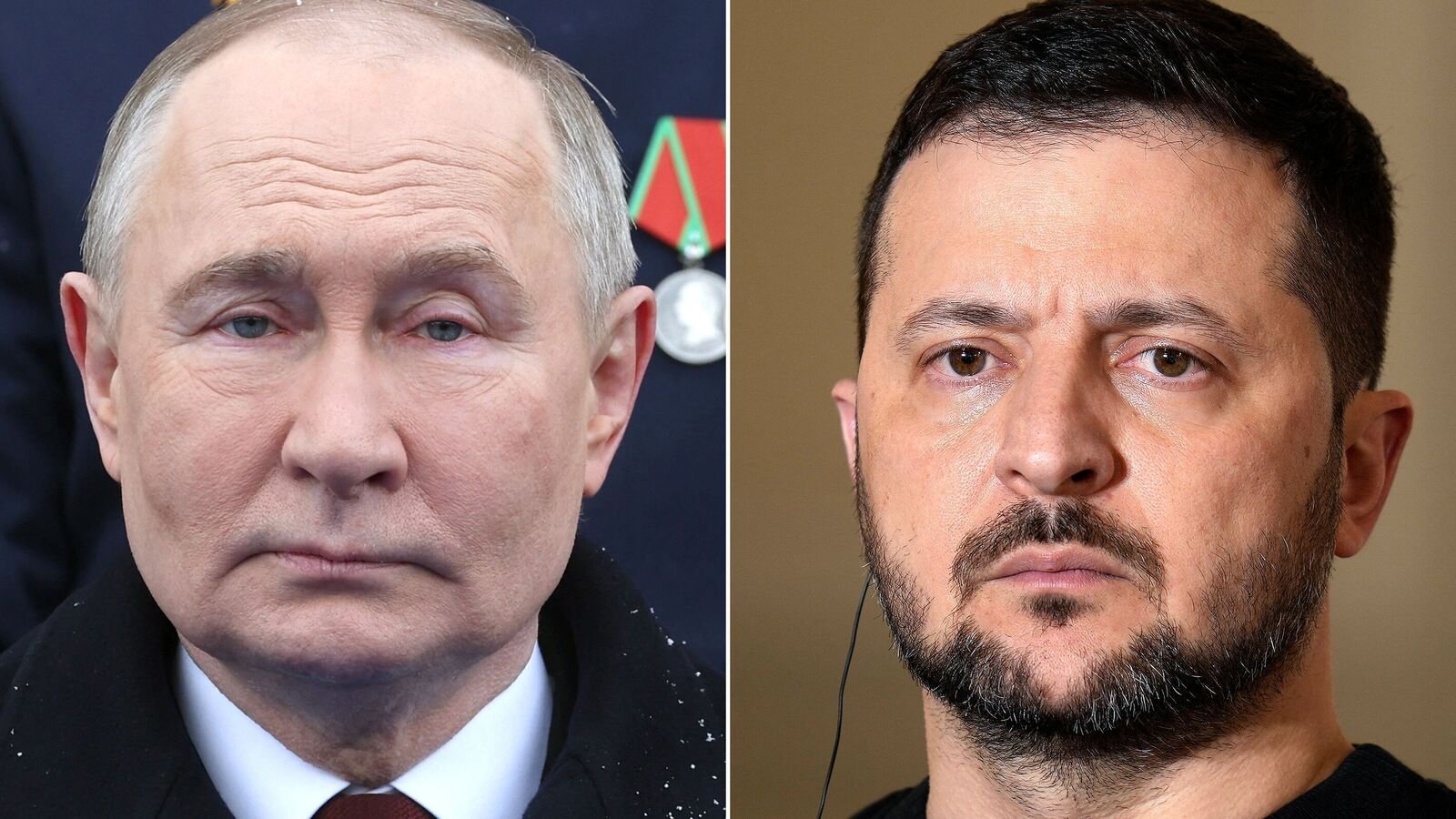 The Kremlin says President Putin is open to meeting Ukrainian leader Zelensky — but only if vague conditions are met. (Photo by Mikhail KLIMENTYEV and Thibault CAMUS / POOL / AFP)
