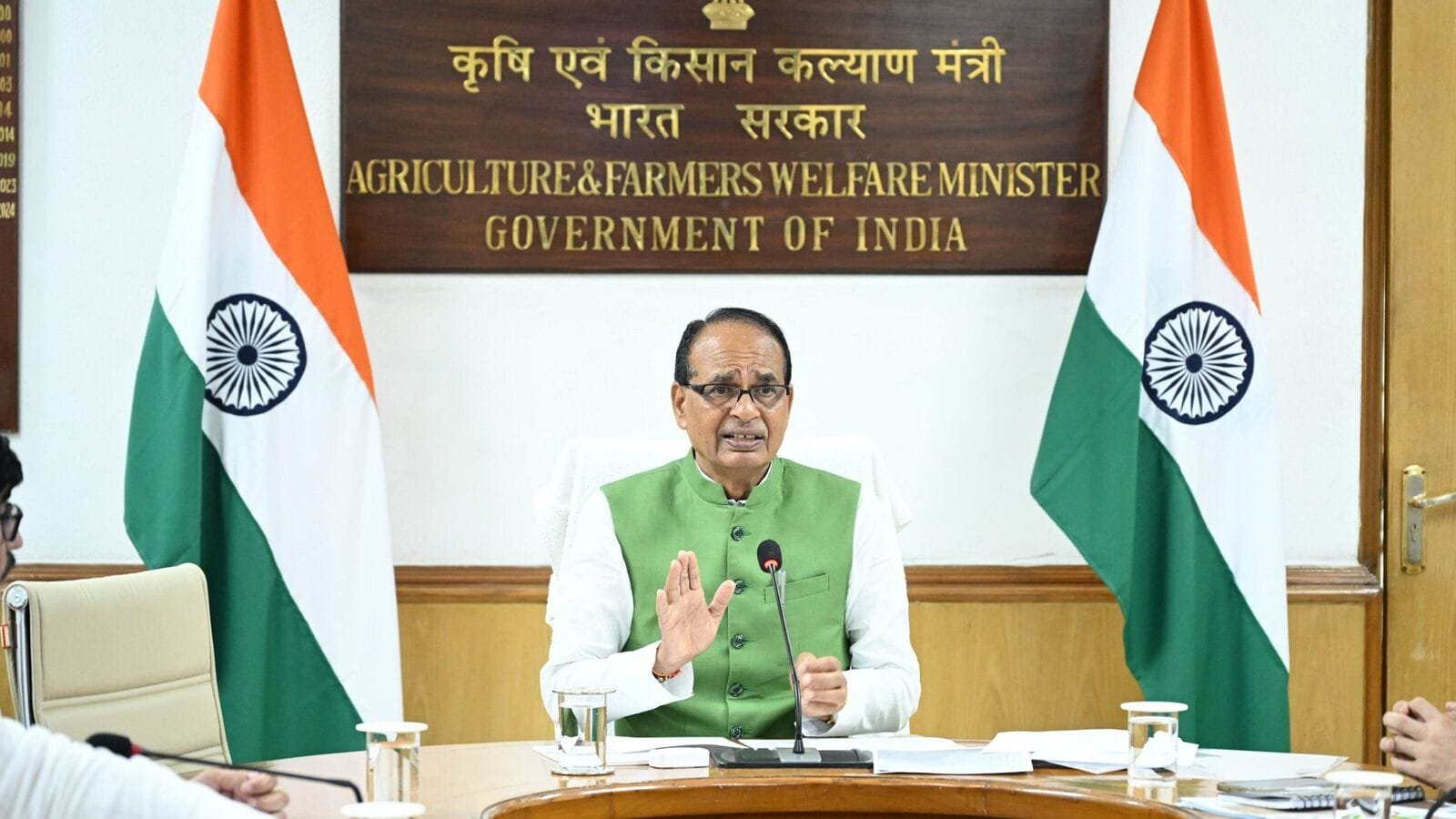 Union Minister of Agriculture and Farmers Welfare Shivraj Singh Chouhan at Krishi Bhawan in New Delhi. He has assured that India will not sign anything that is against farmers' interest amid higher US tariffs.