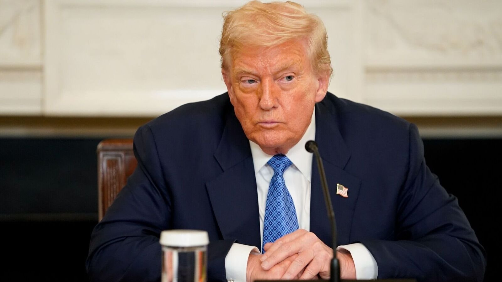 US President Donald Trump during a signing ceremony in the State Dining Room of the White House in Washington, DC, US, on Friday, Aug. 8, 2025.