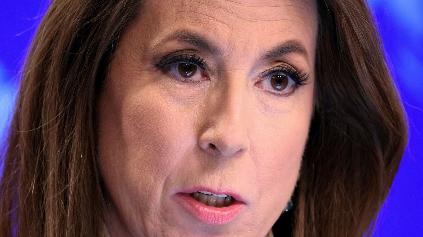 FILE PHOTO: U.S. State Department spokesperson Tammy Bruce reacts as she holds her first press briefing at the State Department in Washington, D.C., U.S., March 6, 2025. REUTERS/Kevin Lamarque/File Photo