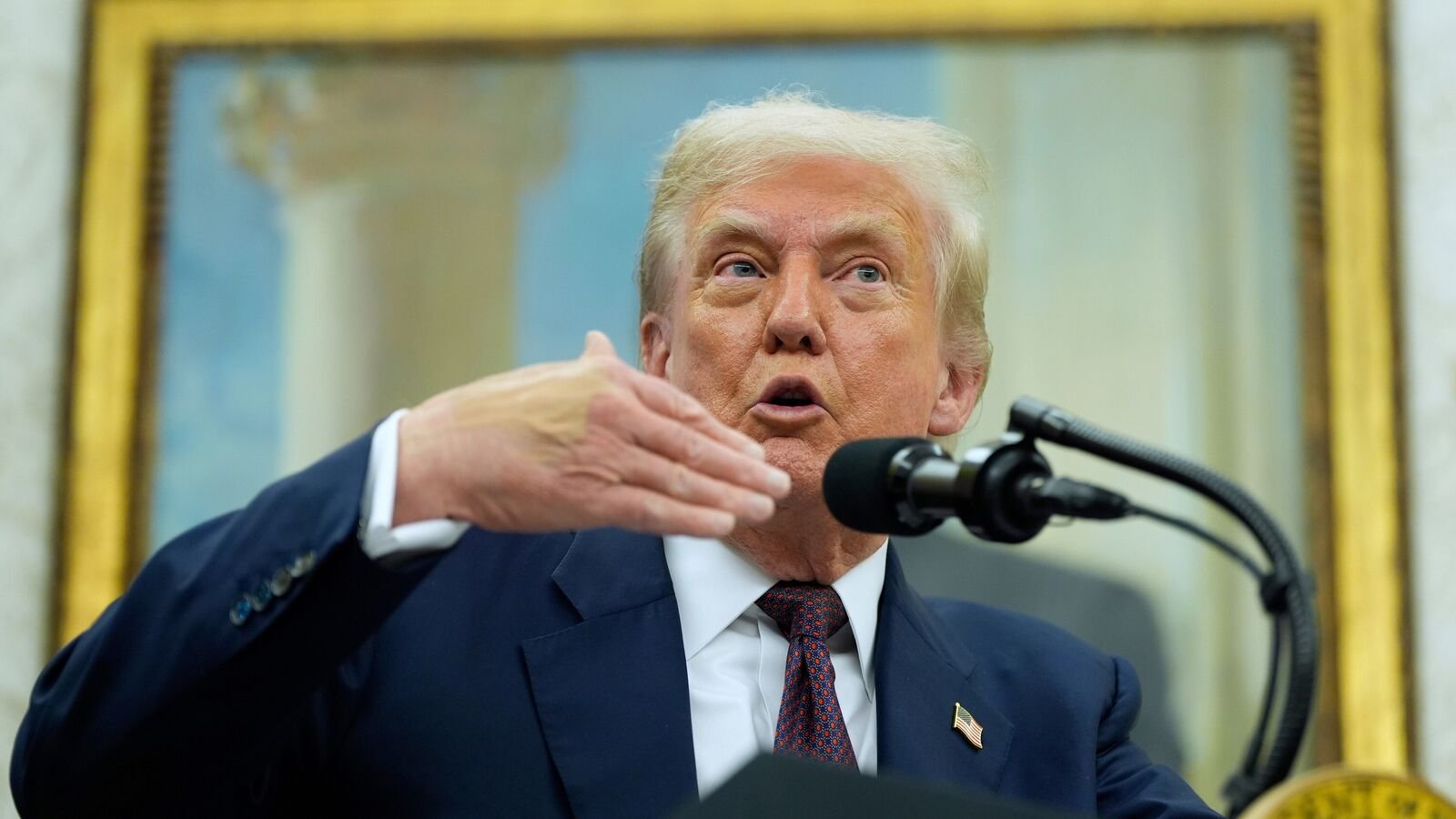 President Donald Trump speaks in the Oval Office