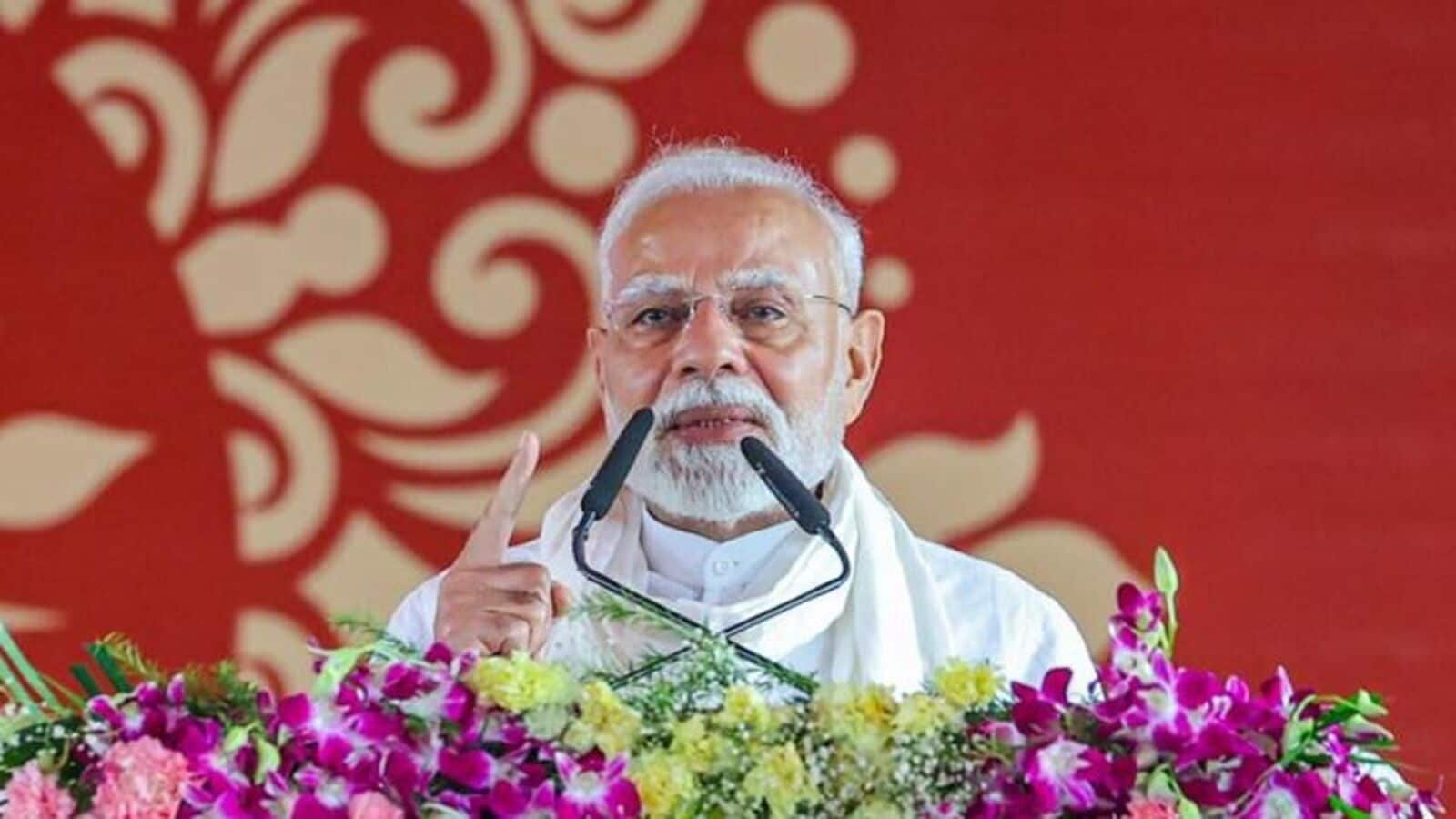 Prime Minister Narendra Modi addresses a gathering in Varanasi.
