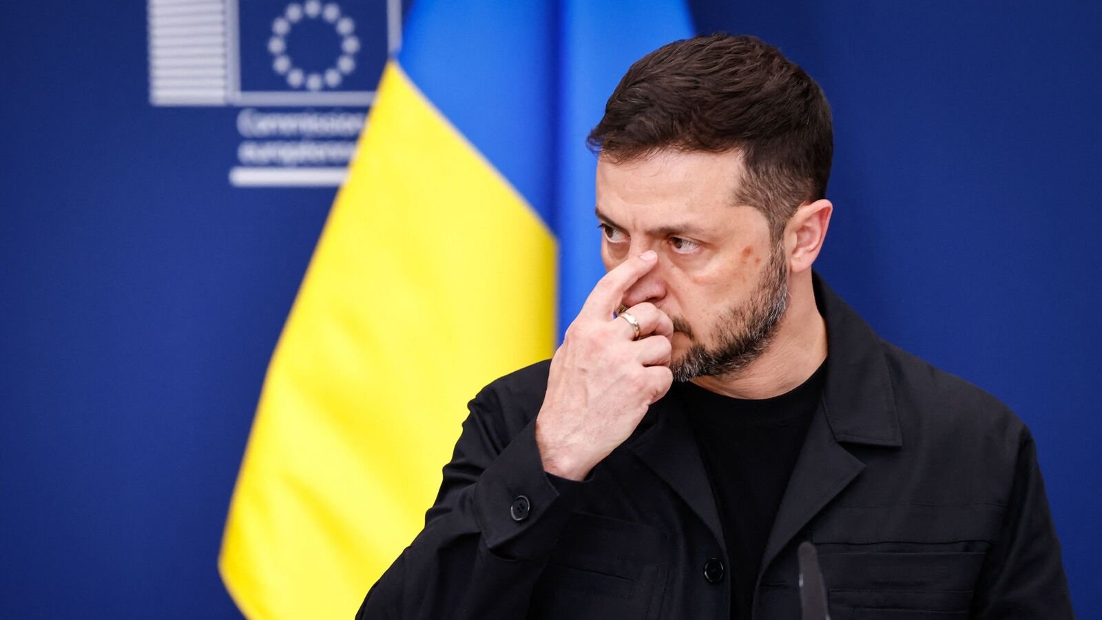 Ukraine's President Volodymyr Zelensky attends a joint press conference with European Commission President in Brussels, on August 17, 2025. (Photo by Simon Wohlfahrt / AFP)