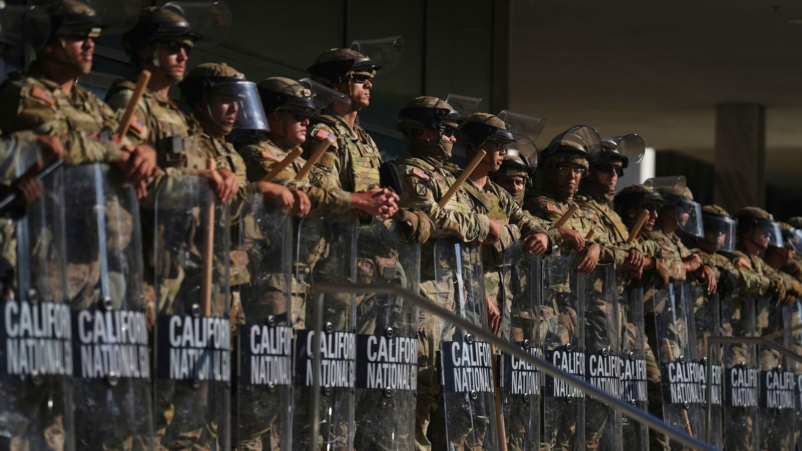 California National Guard are positioned at the Federal Building, June 10, 2025, in downtown Los Angeles. (AP Photo/Eric Thayer, File)