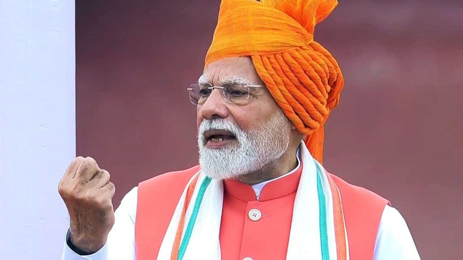 Prime Minister Narendra Modi addresses the nation from the ramparts of Red Fort on 79th Independence Day, in New Delhi on Friday. (ANI)