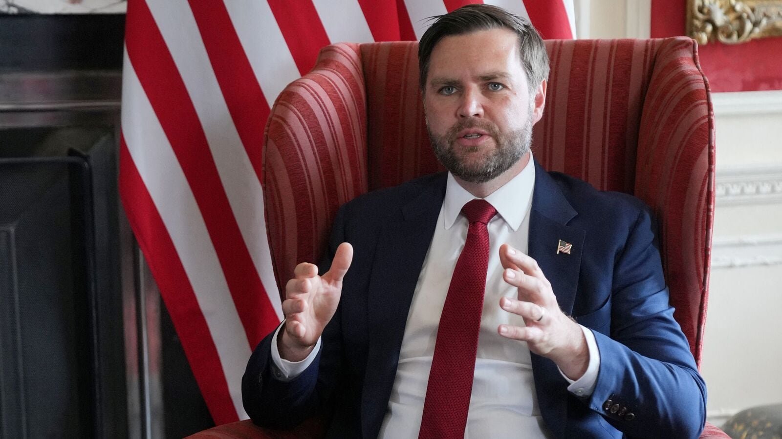 U.S. Vice President JD Vance speaks during a meeting with British Foreign Secretary David Lammy at Chevening House in Sevenoaks, Kent, Britain August 8, 2025. Kin Cheung/Pool via REUTERS
