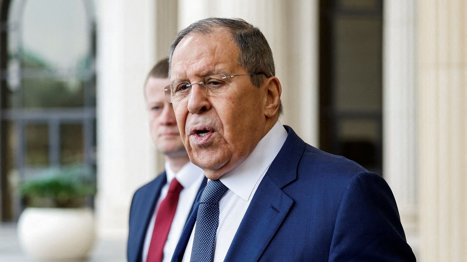FILE PHOTO: Russian Foreign Minister Sergei Lavrov leaves a hotel ahead of a meeting with a U.S. delegation in Riyadh, Saudi Arabia, February 18, 2025. REUTERS/Hamad I Mohammed./File Photo