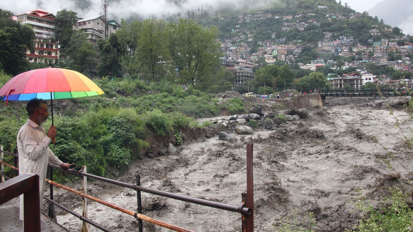 Rainfall update: Rivers flowing in full spate in Himachal Pradesh following heavy monsoon rains.
