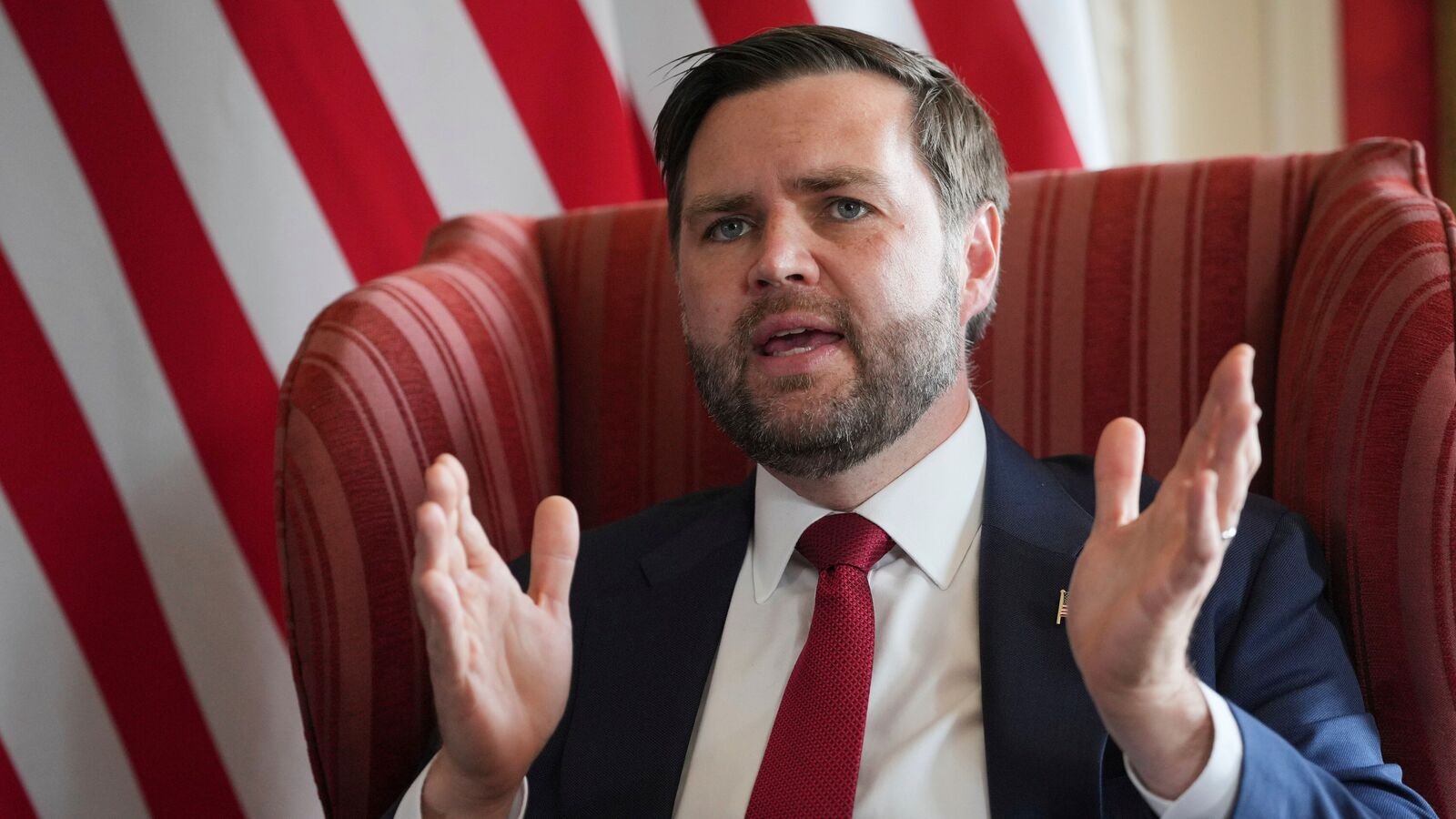 US Vice President JD Vance speaks during a meeting with Britain's Foreign Secretary David Lammy at Chevening House in Kent, England, Friday.