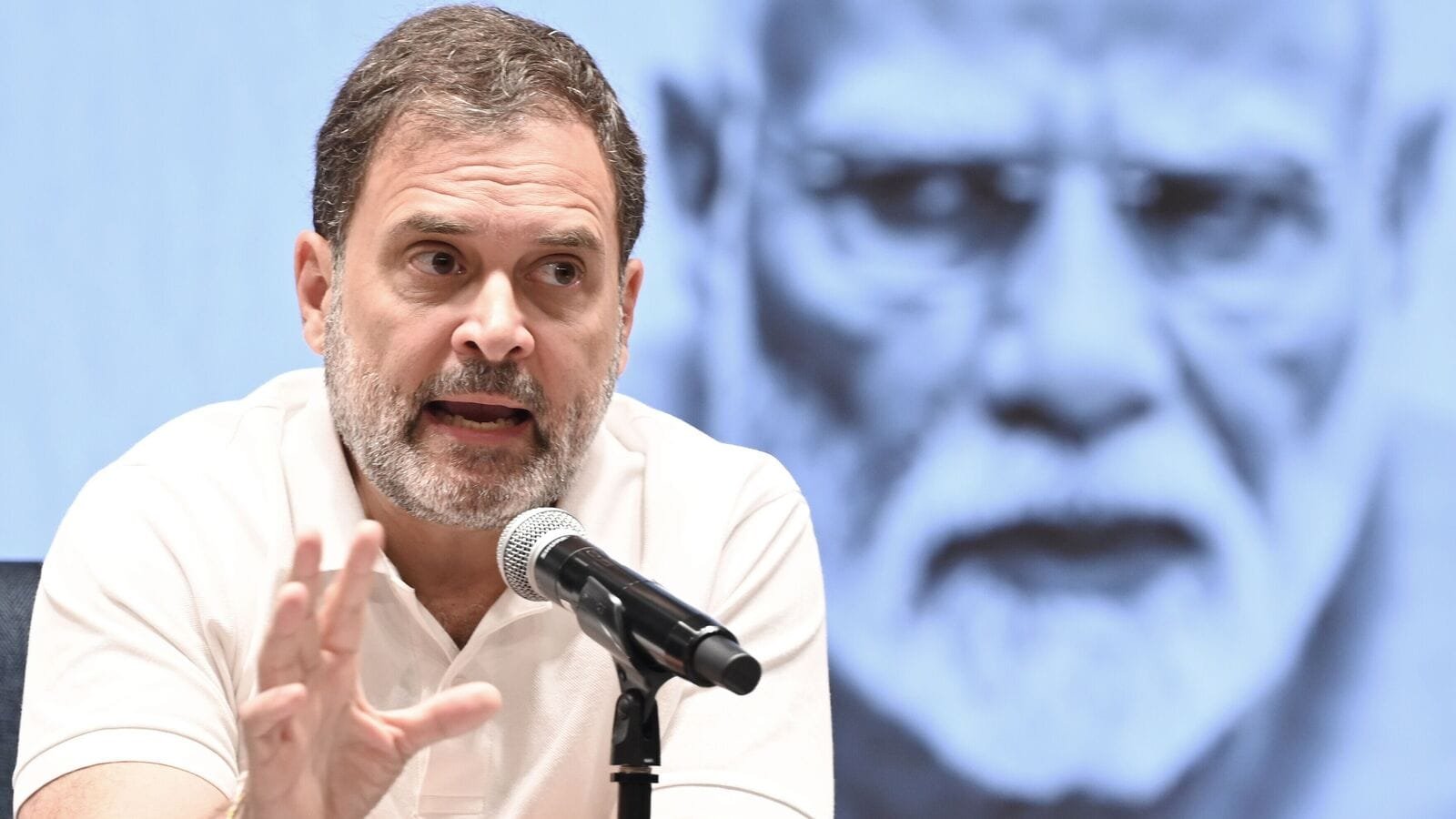 LoP in the Lok Sabha and Congress MP Rahul Gandhi addresses a press conference, at AICC HQ, in New Delhi, India, on Thursday, August 7, 2025.