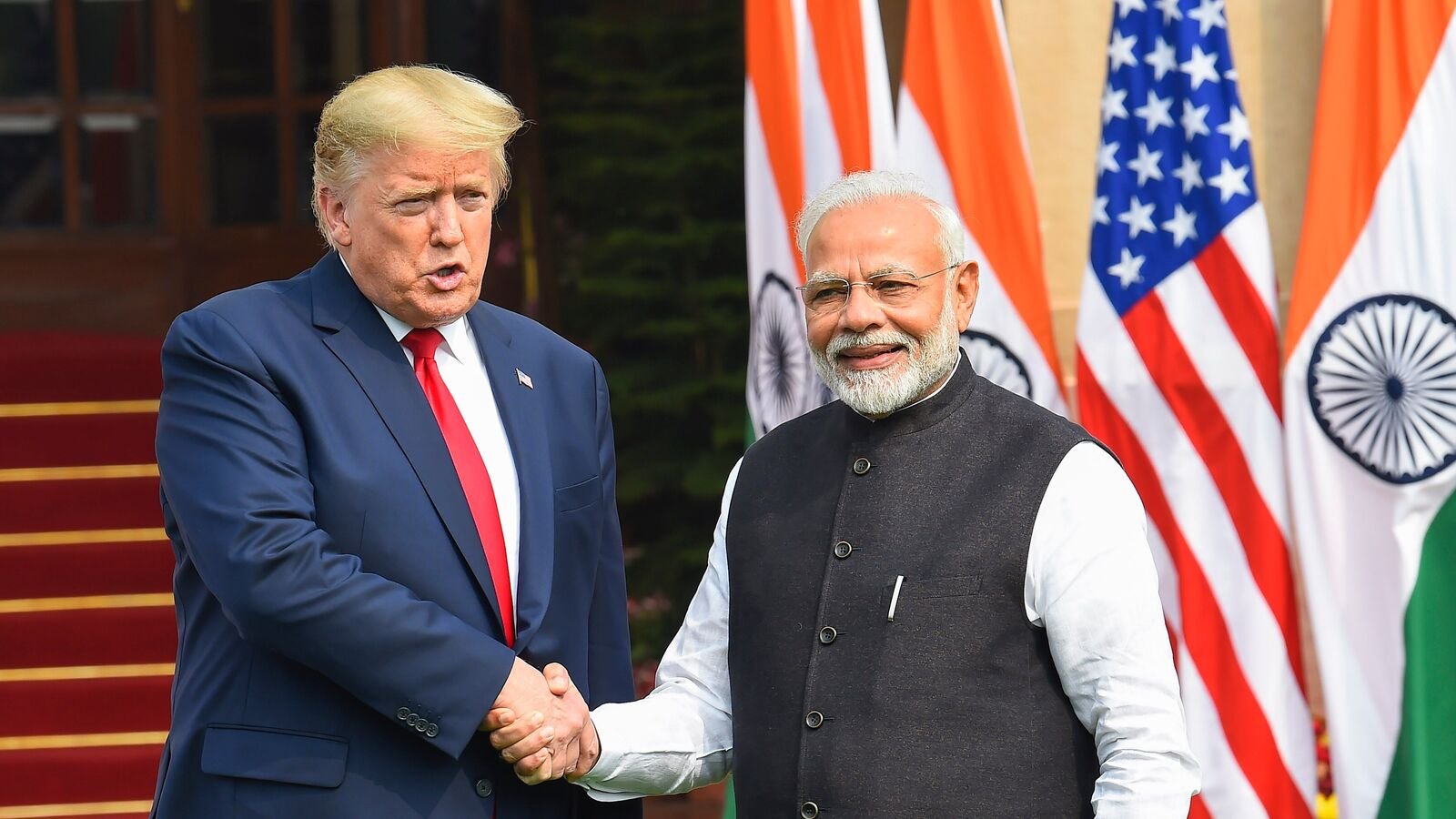 Prime Minister Narendra Modi with US President Donald Trump at Hyderabad House, in New Delhi. US President Donald Trump on Wednesday, July 30, 2025 announced the imposition of a 25 per cent tariff on all goods coming from India starting August 7, plus an unspecified penalty for buying military equipment and crude oil from Russia.