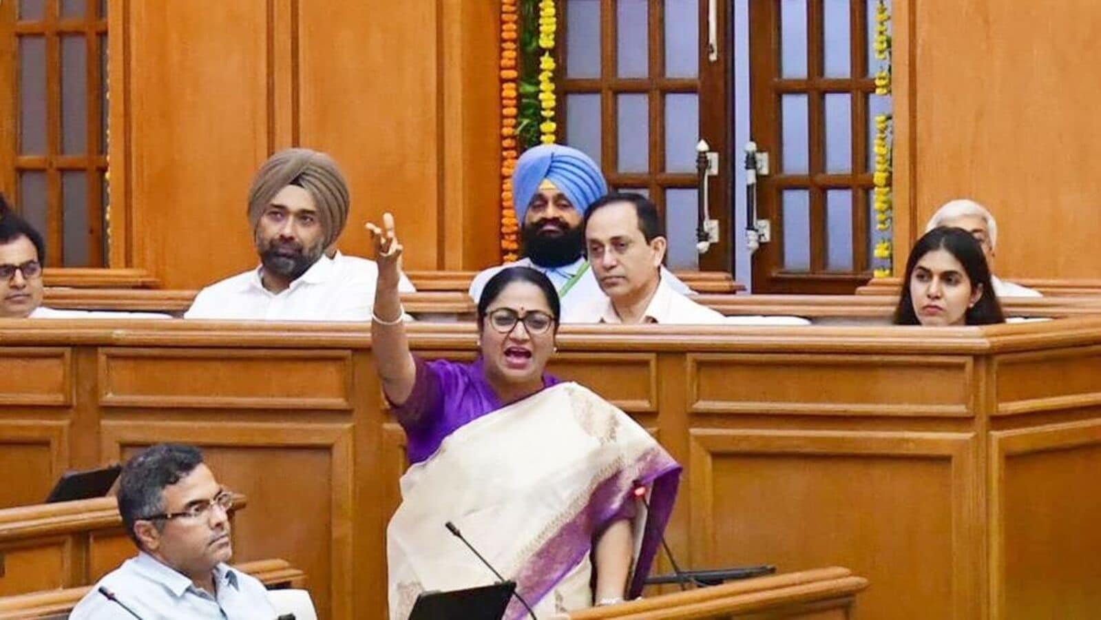 Delhi chief minister Rekha Gupta at the Delhi legislative assembly on Monday. (HT Photo)