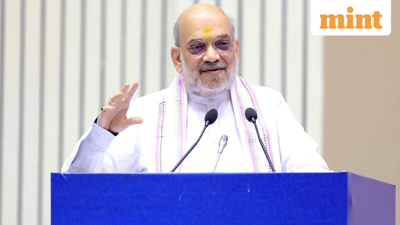 Union Minister for Home Affairs and Cooperation, Amit Shah addresses the valedictory session of ‘Bharat Manthan-2025: Naxal Mukt Bharat—Ending Red Terror Under Modi’s Leadership’, in New Delhi on Sunday.