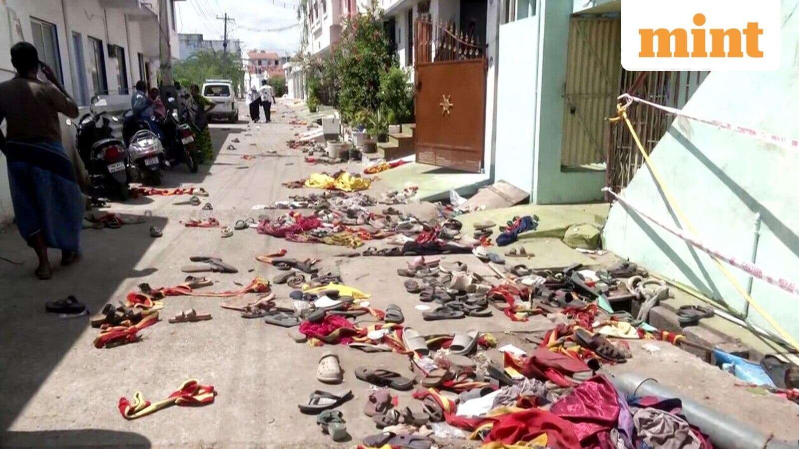 A visual from the spot where a stampede occured during a public event of Tamilaga Vettri Kazhagam chief and actor Vijay in Karur on Sunday.