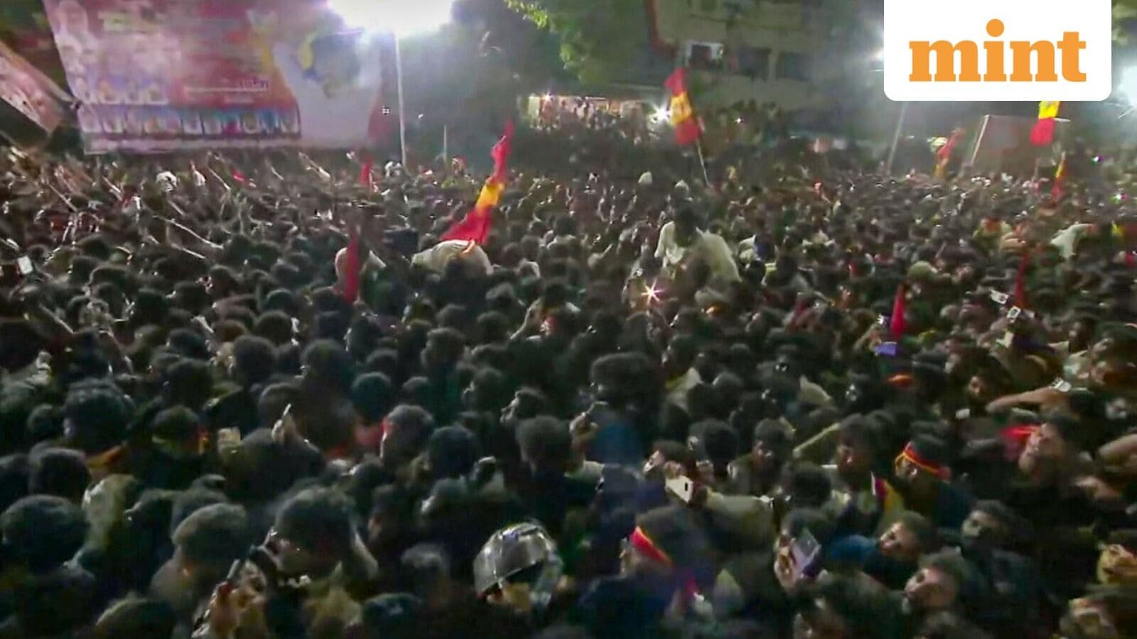 Karur: Overcrowded rally of Tamilaga Vettri Kazhagam chief and actor Vijay, in Karur district, Tamil Nadu, Saturday, Sept. 27, 2025. (PTI Photo)