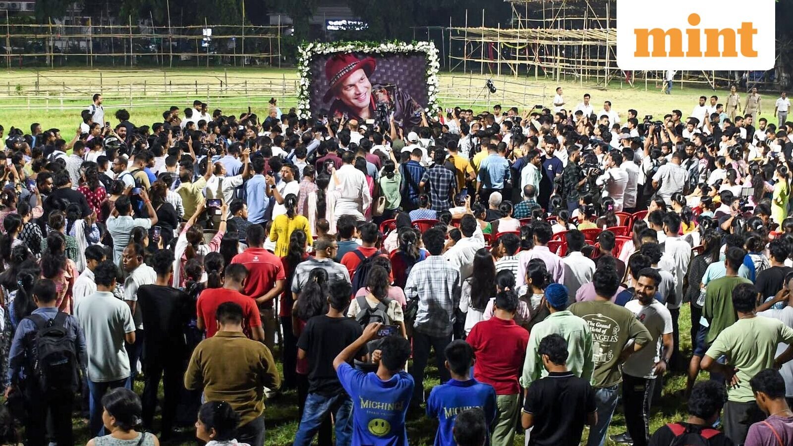 Fans gather to pay tribute to Assamese Singer Zubeen Garg (52), who passed away in a scuba diving accident in Singapore,  in Guwahati on Friday. (ANI Photo)