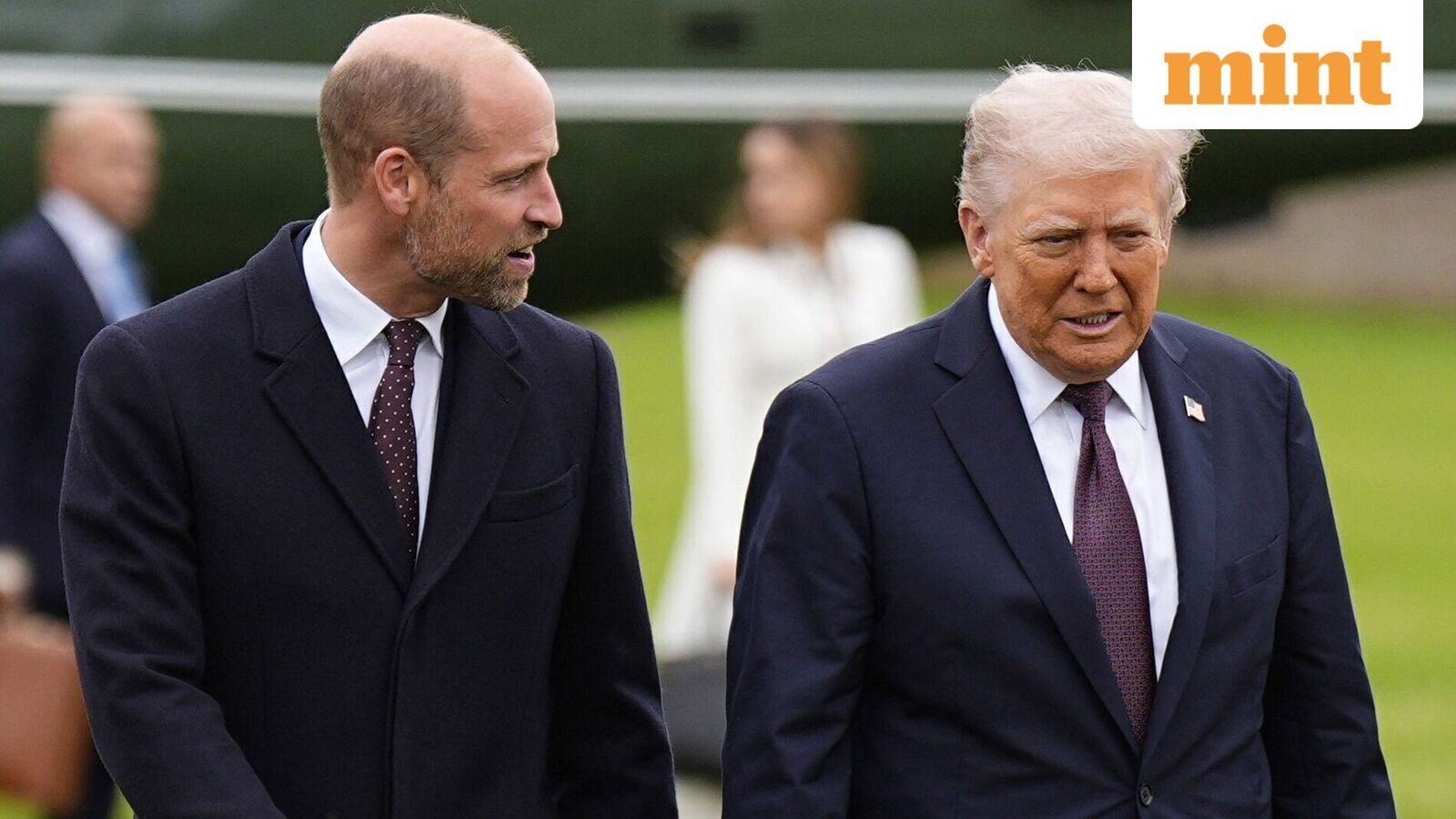 US President Donald Trump speaks with Britain's Prince William, Prince of Wales upon arrival in the grounds of Windsor Castle, in Windsor, on September 17, 2025, for the start of a second State Visit. (Photo by Aaron Chown / POOL / AFP)