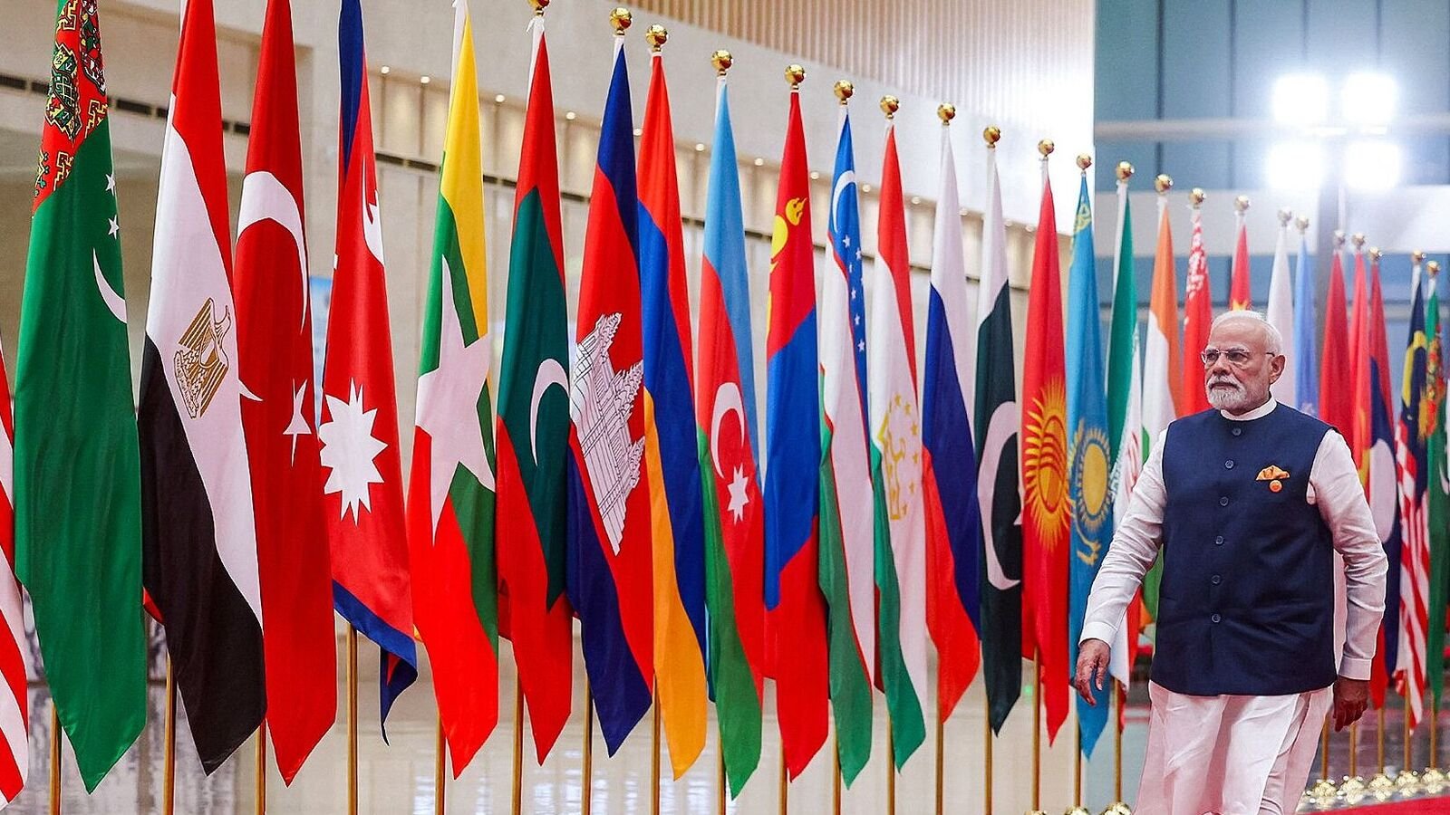 Prime Minister Narendra Modi arrives to attend the welcoming ceremony of the Shanghai Cooperation Organization (SCO) summit in Tianjin. Xi gathered the leaders of Russia and India among dignitaries from around 20 Eurasian countries on August 31, for a showpiece summit aimed at putting China front and centre of regional relations.