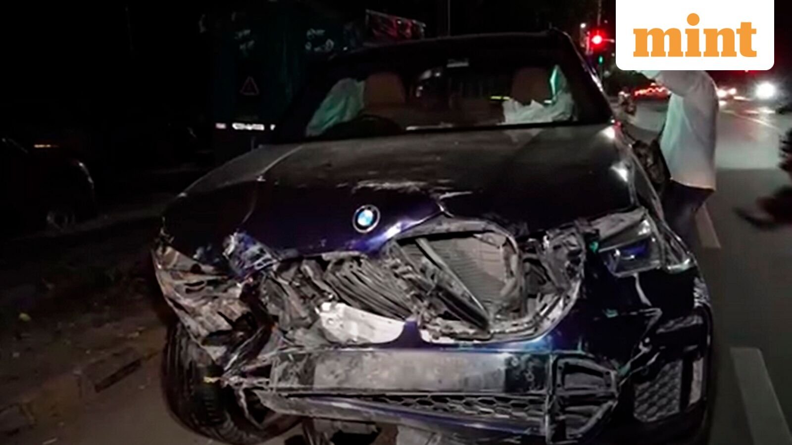 Wreckage of a BMW car lies on a road after an accident, in New Delhi