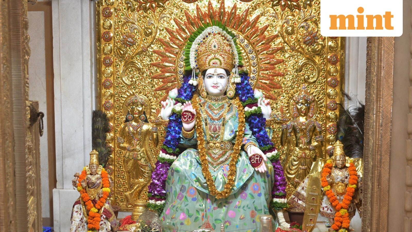 The Trishakti Mahal has been decorated and illuminated at the temple during the public Navratri festival organized by the Shri Mahalaxmi Temple in front of Saras Bagh. Photo: HT