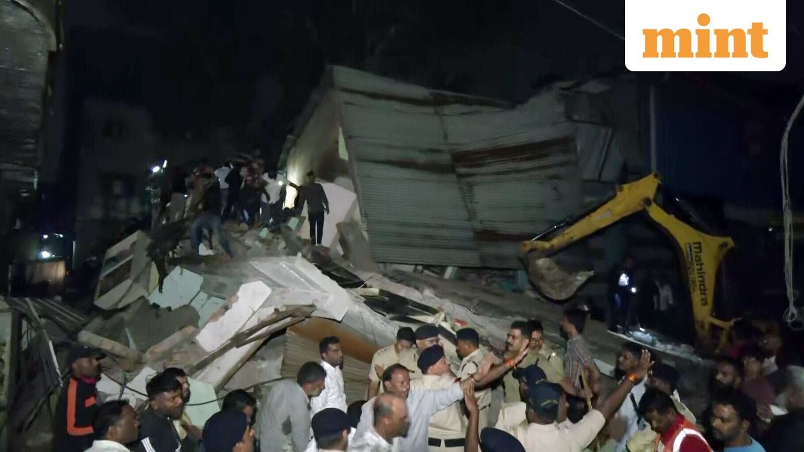 Indore, Sep 22 (ANI): Rescue operation underway as a house collapses behind Preamsukh Talkies on Jawahar Marg, in Indore on Monday. (ANI Video Grab)