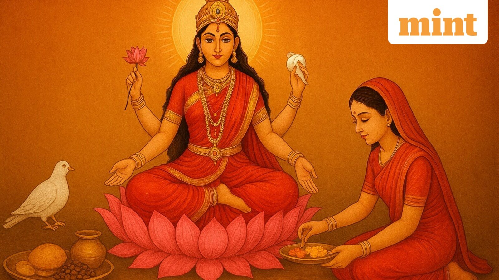 Maa Siddhidatri sits on a lotus, carries a mace, discus, lotus, and conch, and blesses her devotees with both material and spiritual fulfillment