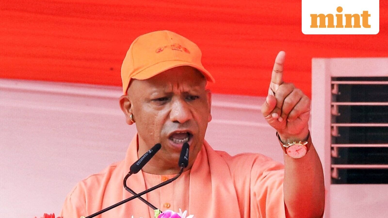 UP chief Minister Yogi Adityanath addresses the gathering during the flag off ceremony of the Namo Yuva Run for Drug-free India campaign on Sunday. (ANI Photo) (ANI)